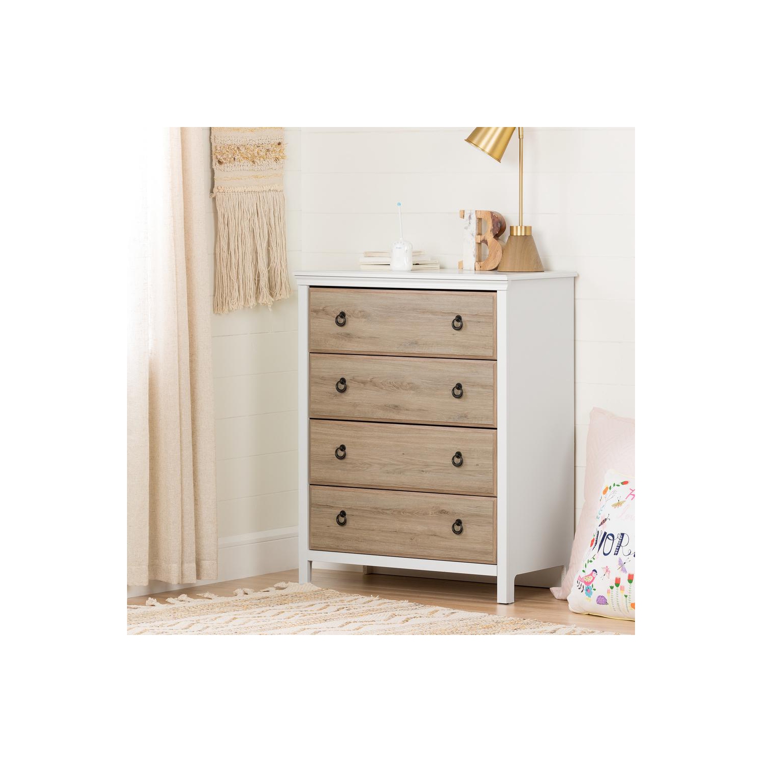 Cotton Candy 4-Drawer Chest, Pure White and Rustic Oak