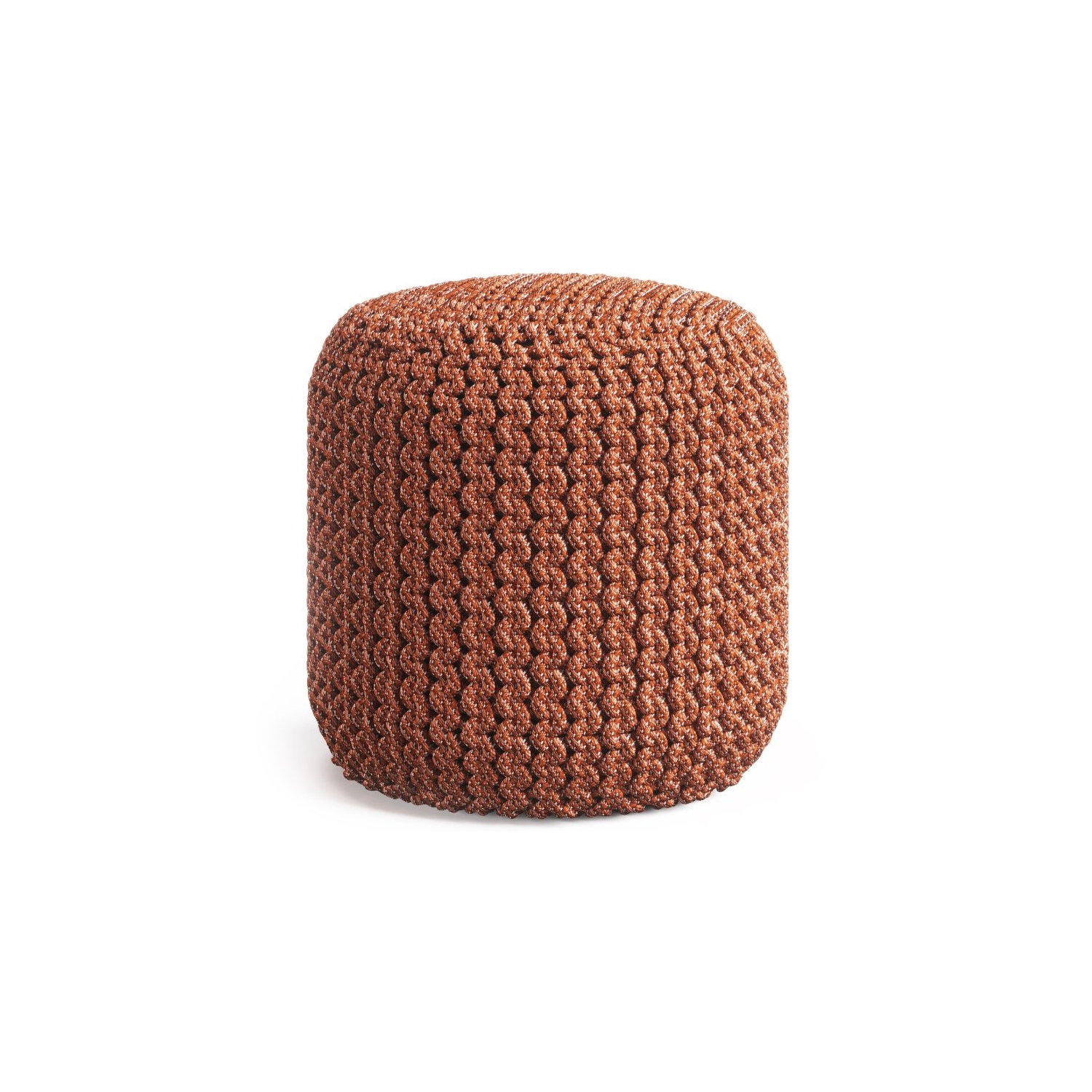 Pemberly Row Traditional Boho Round Fabric Knitted Pouf in Orange
