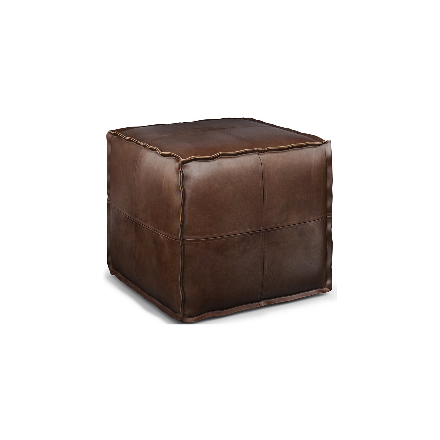Simpli Home Brody Boho Square Pouf in Distressed Dark Brown Faux Leather