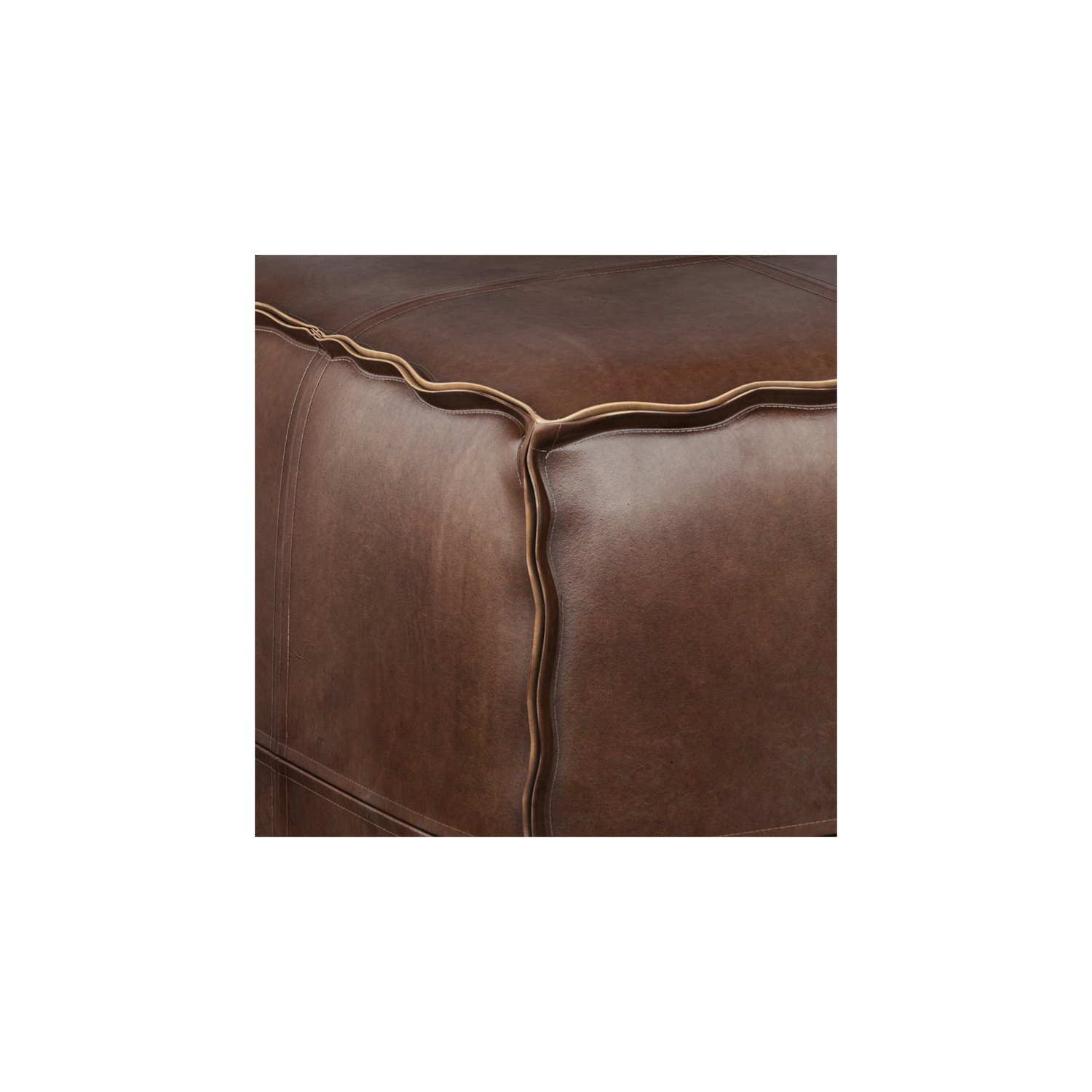 Simpli Home Brody Boho Square Pouf in Distressed Dark Brown Faux Leather