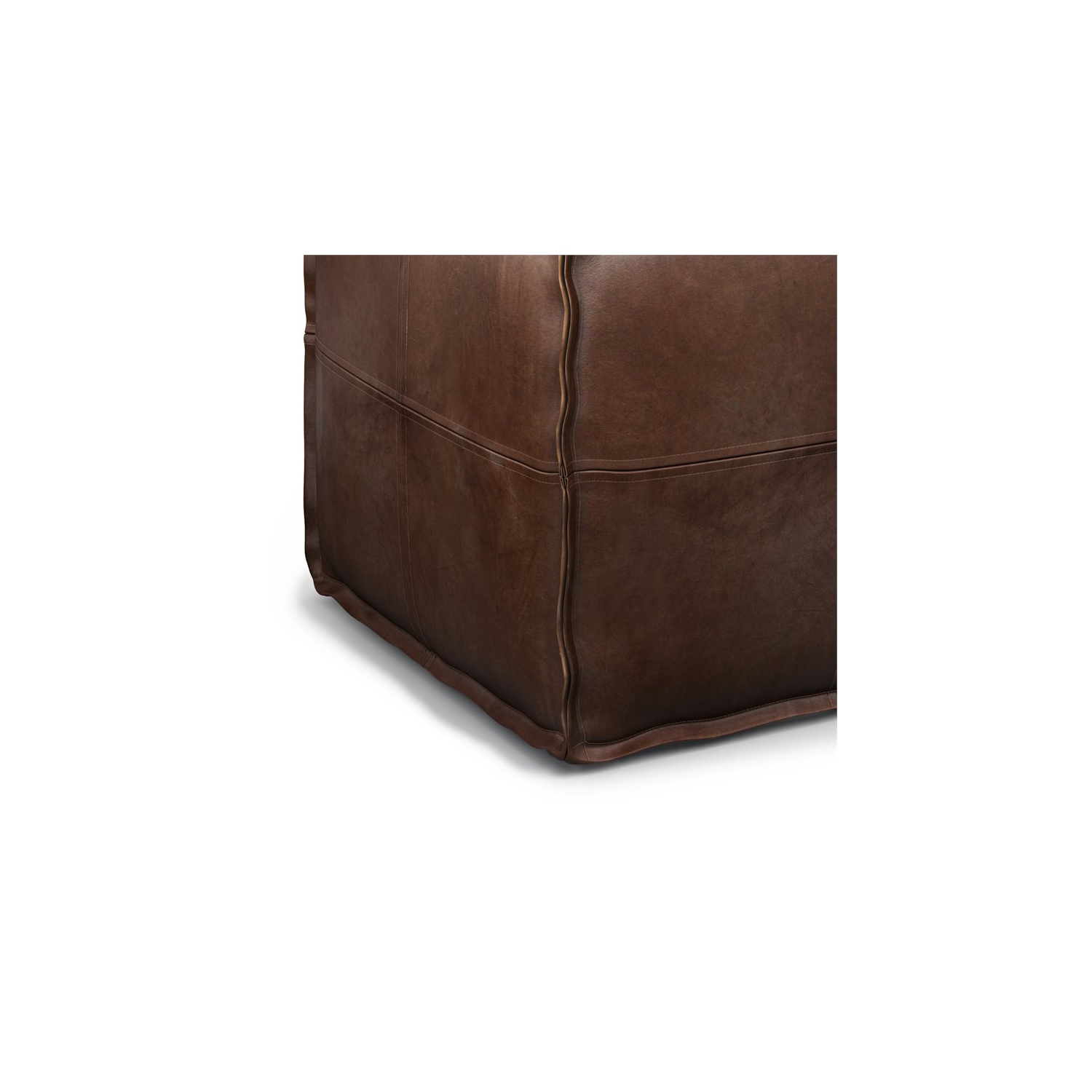 Simpli Home Brody Boho Square Pouf in Distressed Dark Brown Faux Leather