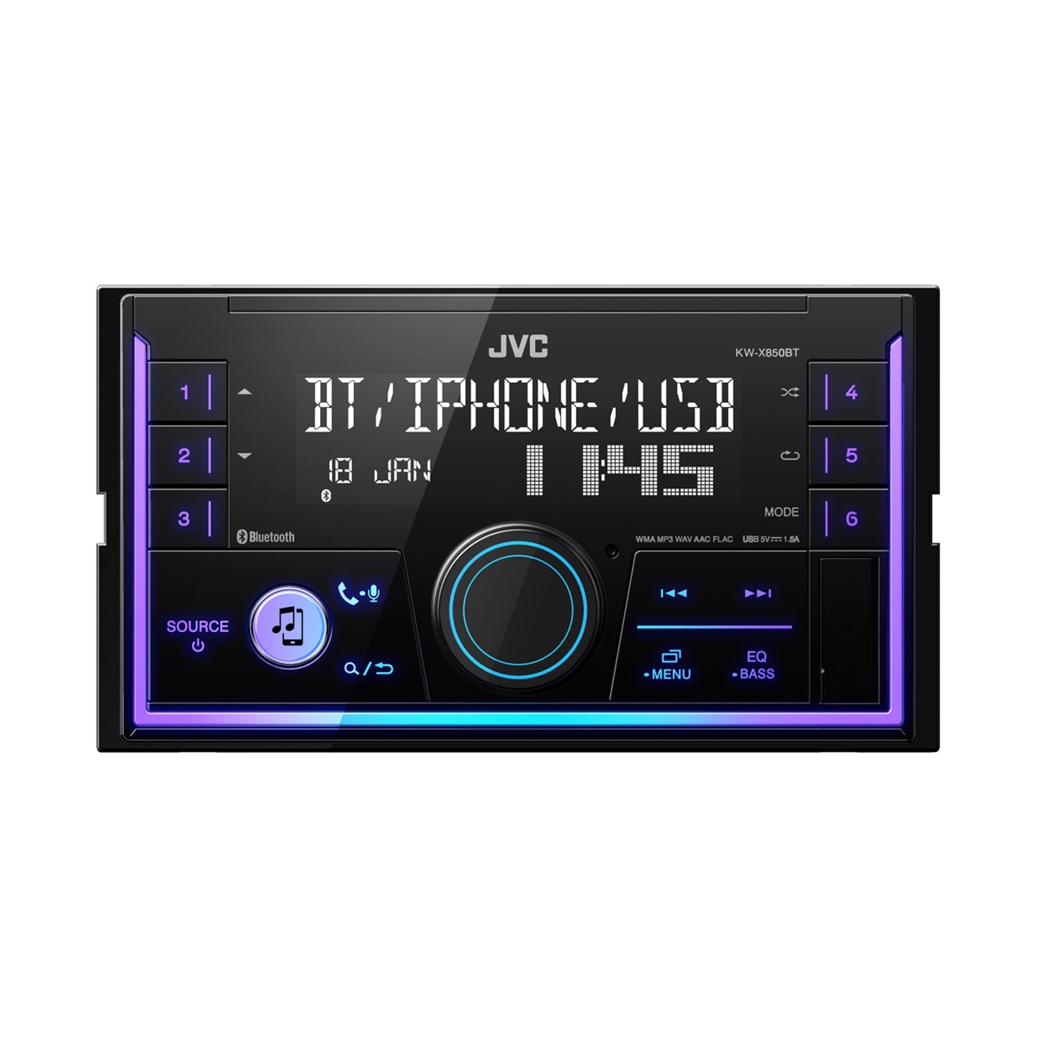 JVC KW-X850BTS 2-Din Digital Media Receiver featuring Bluetooth, Black