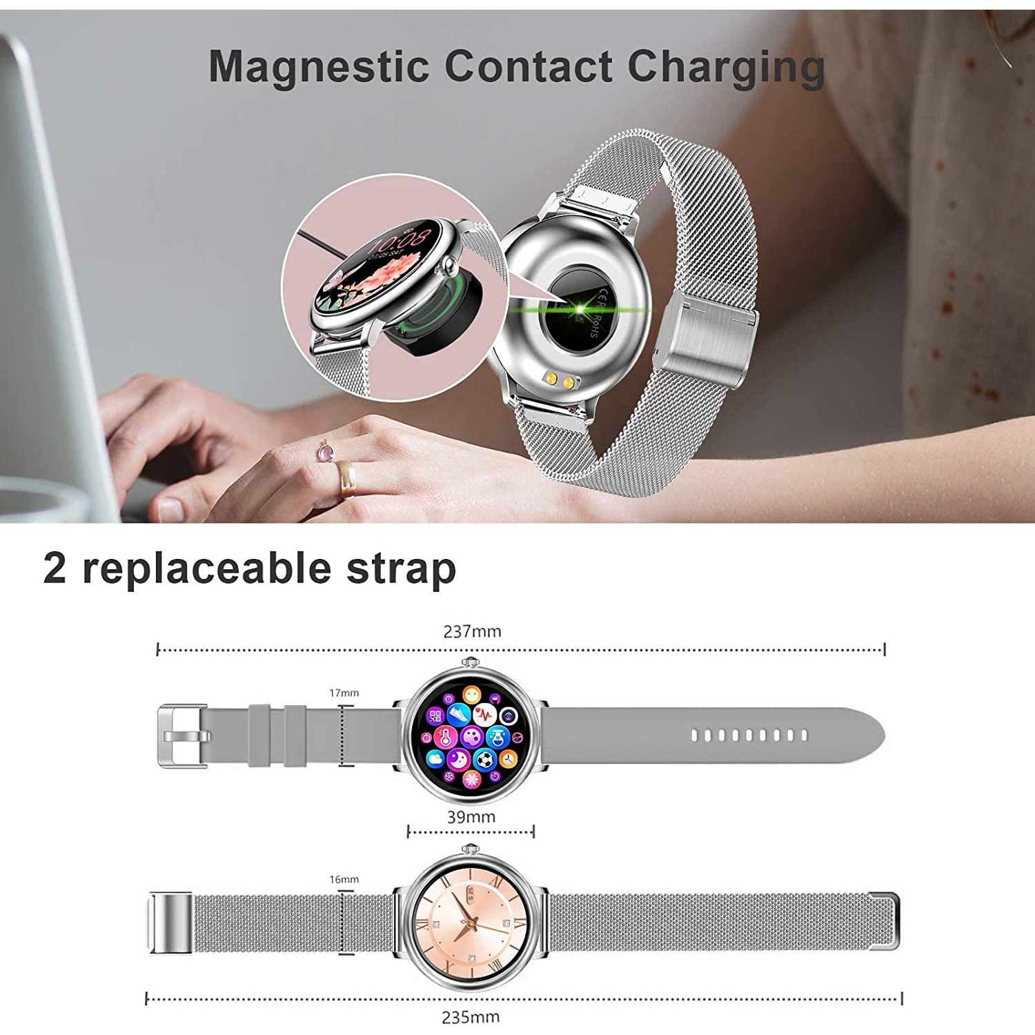 HER Luxury Smart Watch with Bluetooth Calling, 1.32" Custom Dial Fitness Tracker – Heart Rate, Sleep & Step Monitor, Waterproof, Android & iPhone