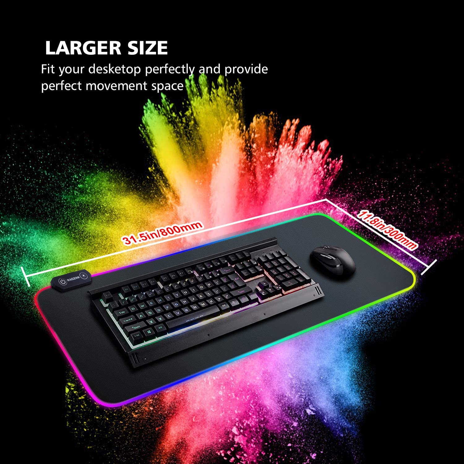 RGB Gaming Mouse Pad, XX-Large Extended Mouse Mat, Thick and Foldable Mat with anti-fray stitched edges for keyboard and even smoother operation.