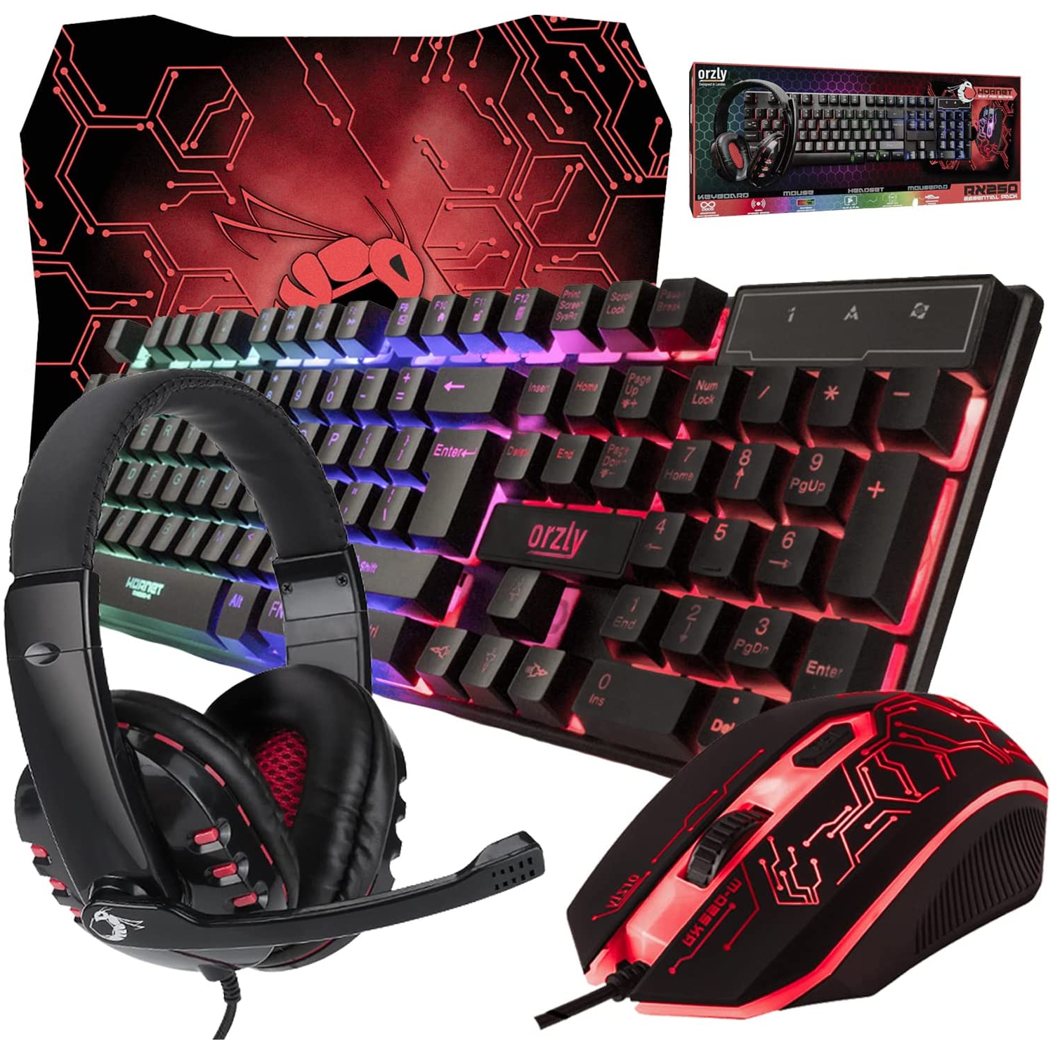 Combo clavier, souris, casque et tapis de souris de jeu 4 en 1, rétroéclairage LED RGB filaire, offre groupée pour les joueurs PC, Xbox et PS4.