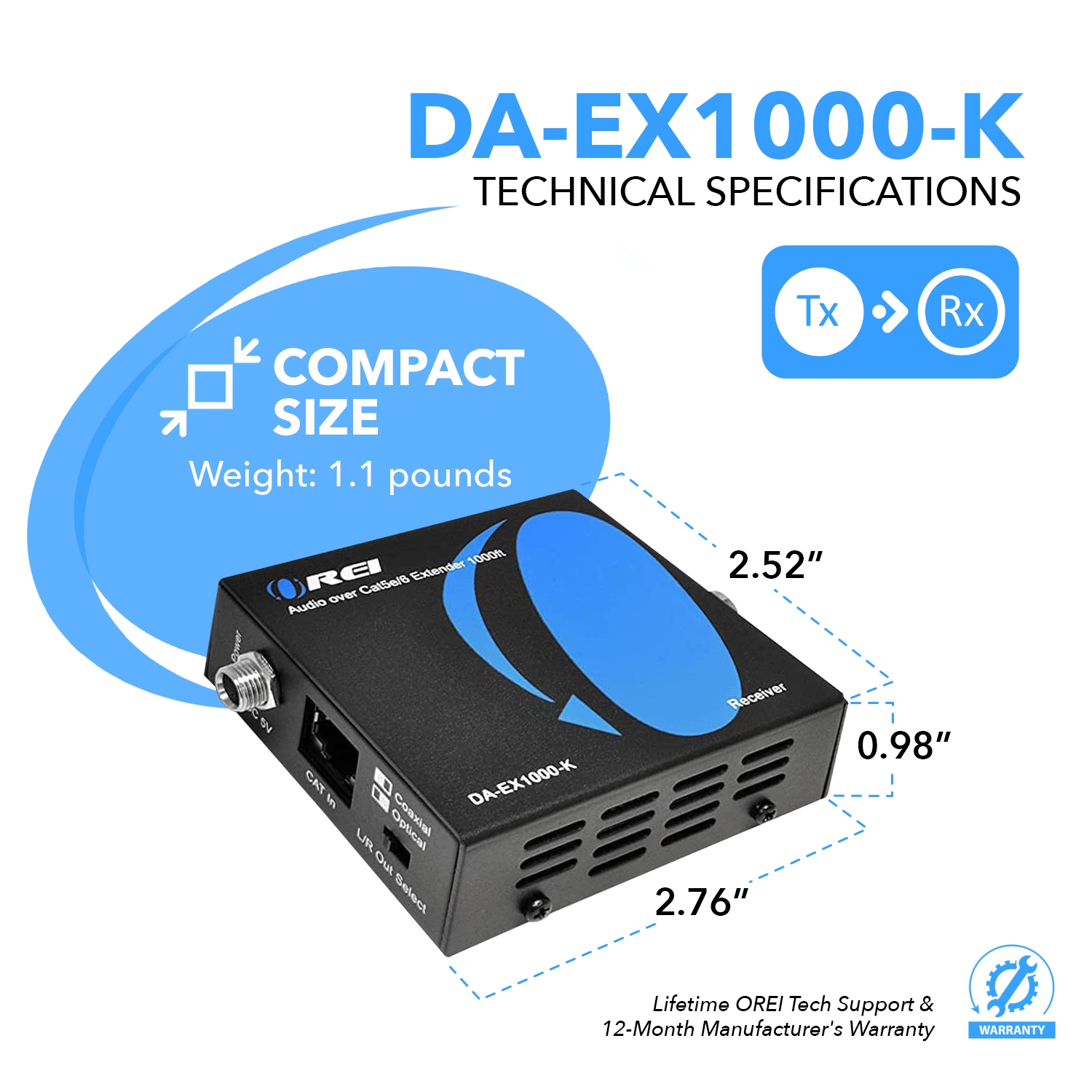 Digital Audio Over CAT5 Extender Upto 1000 Feet - Extend Digital Optical Coxial Toslink Signal Over LAN Ethernet PoC For Long Distance Extension