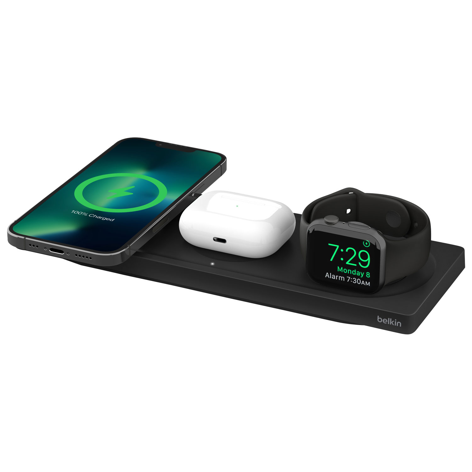 Tapis de chargement sans fil 3-en-1 MagSafe de Belkin pour Apple Watch, iPhone 15/14/13/12 et AirPods - Noir