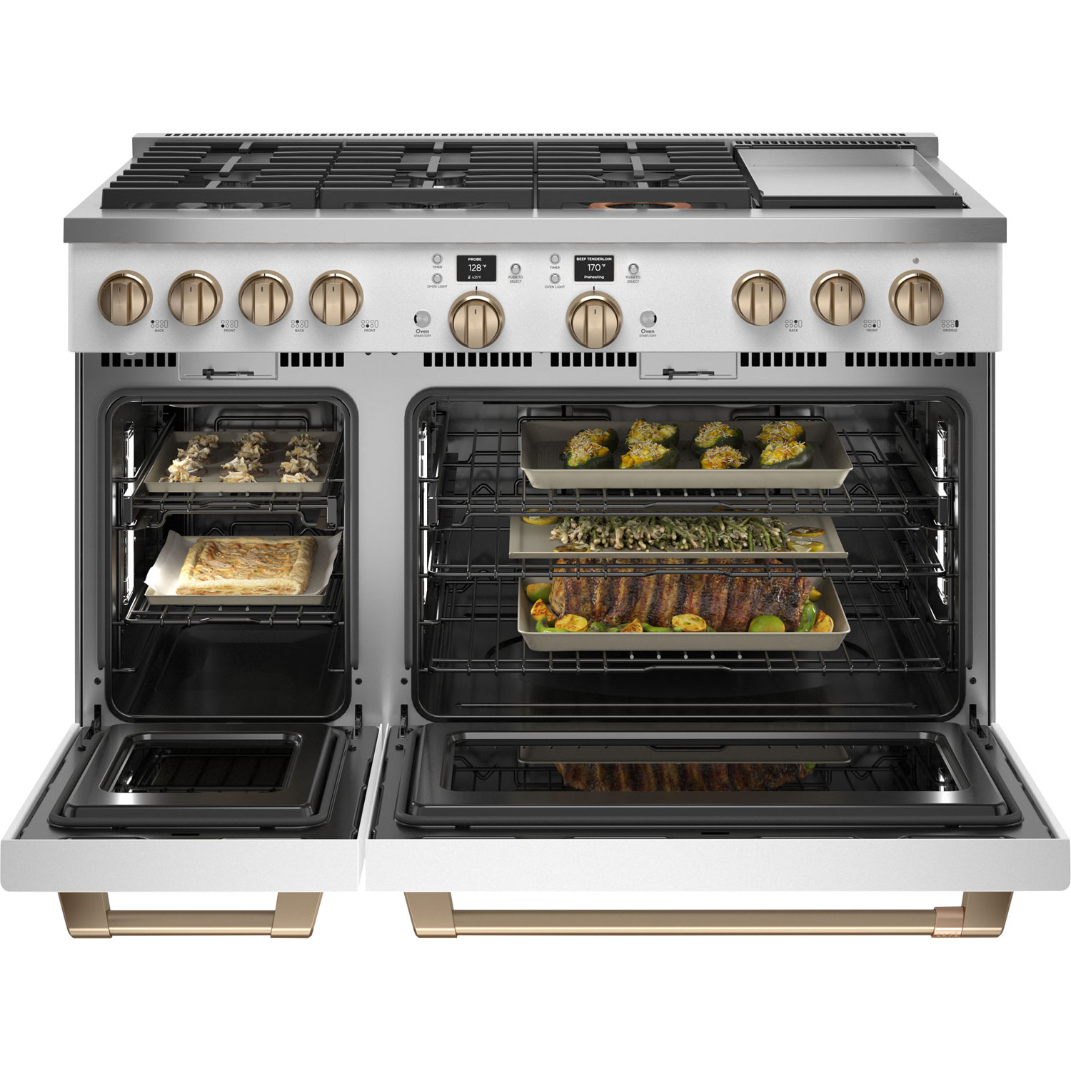 Café 48" 8.25 Cu Ft Double Oven 6-Burner Freestanding Dual Fuel Air Fry Range - Matte White