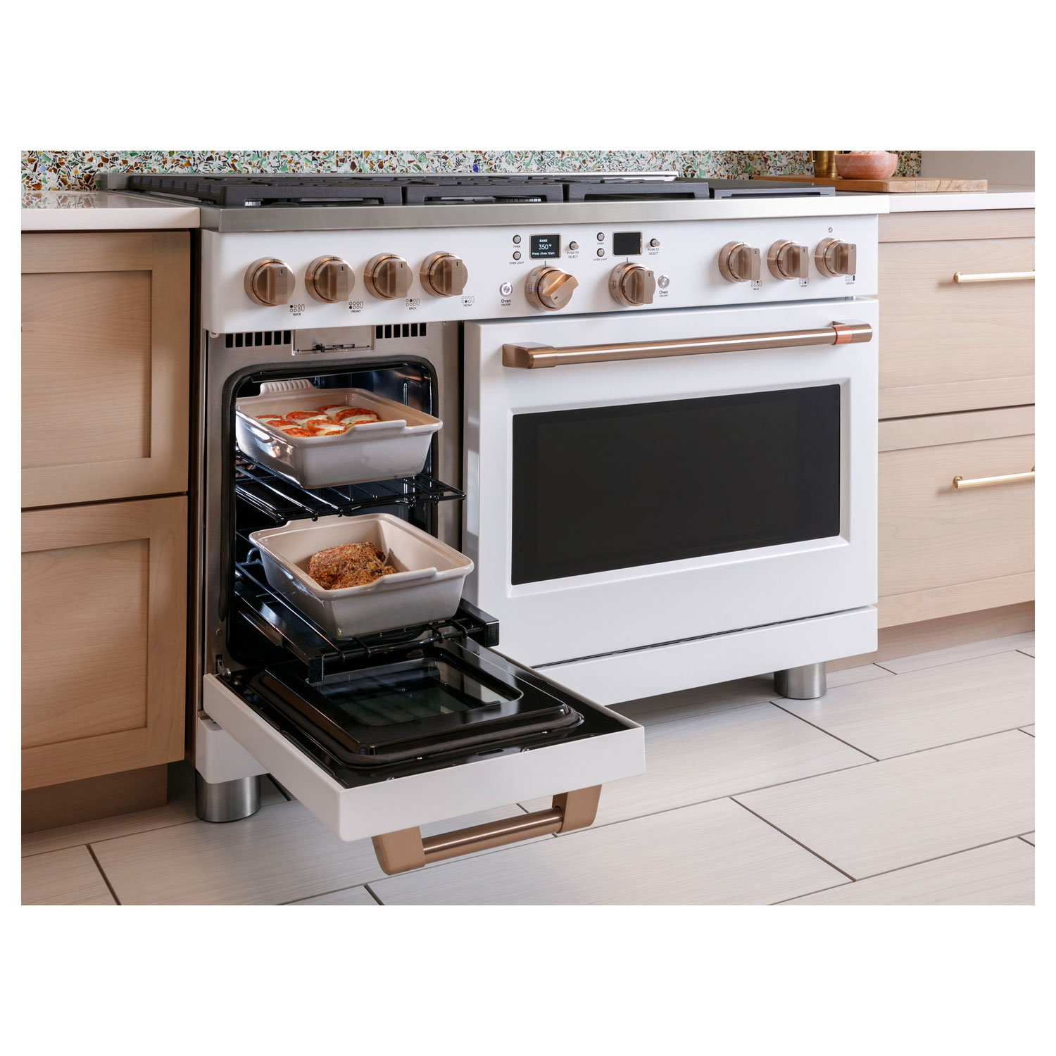 Café 48" 8.25 Cu Ft Double Oven 6-Burner Freestanding Dual Fuel Air Fry Range - Matte White