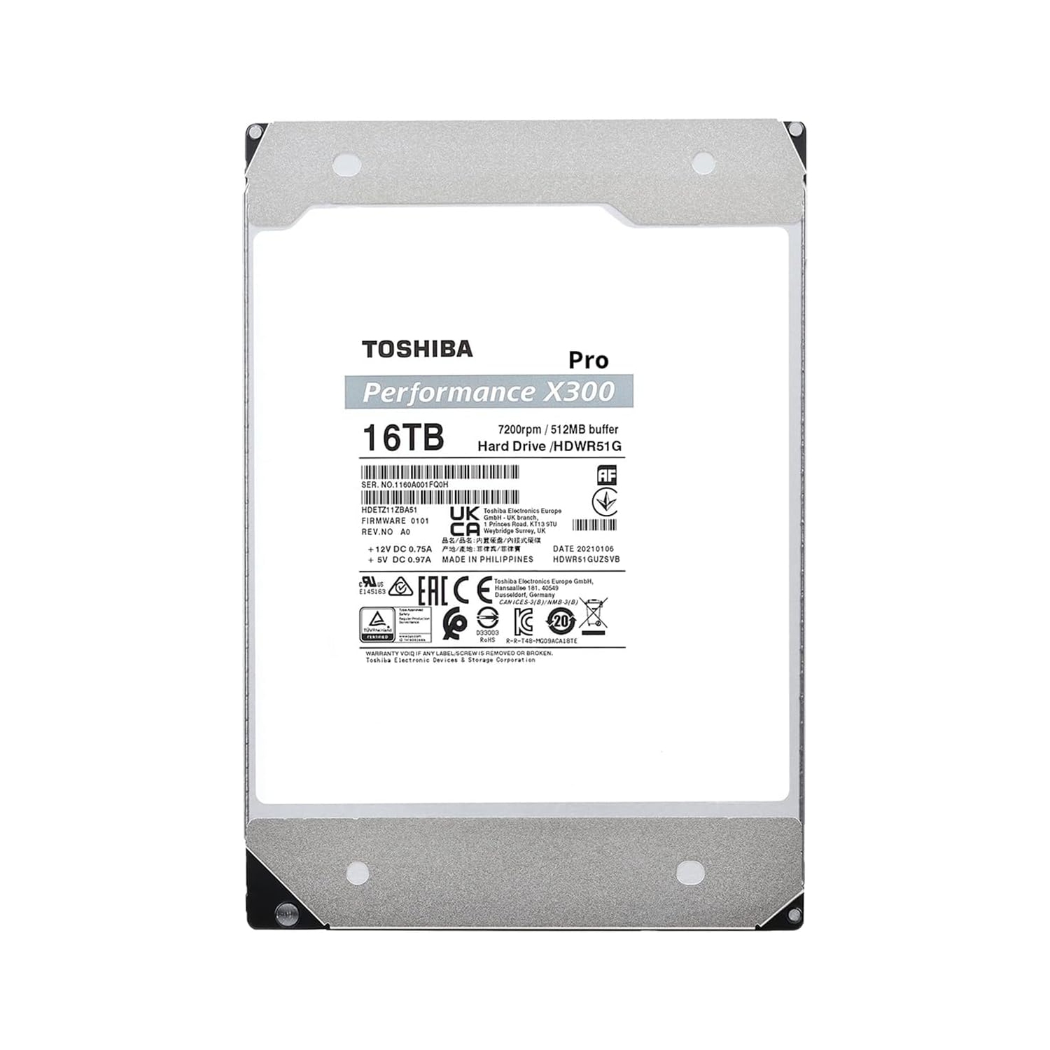 Disque dur interne X300 Pro 16&nbsp;To 3,5 po CMR SATA 6GB Mo/s 7200&nbsp;tr/min argenté de Toshiba