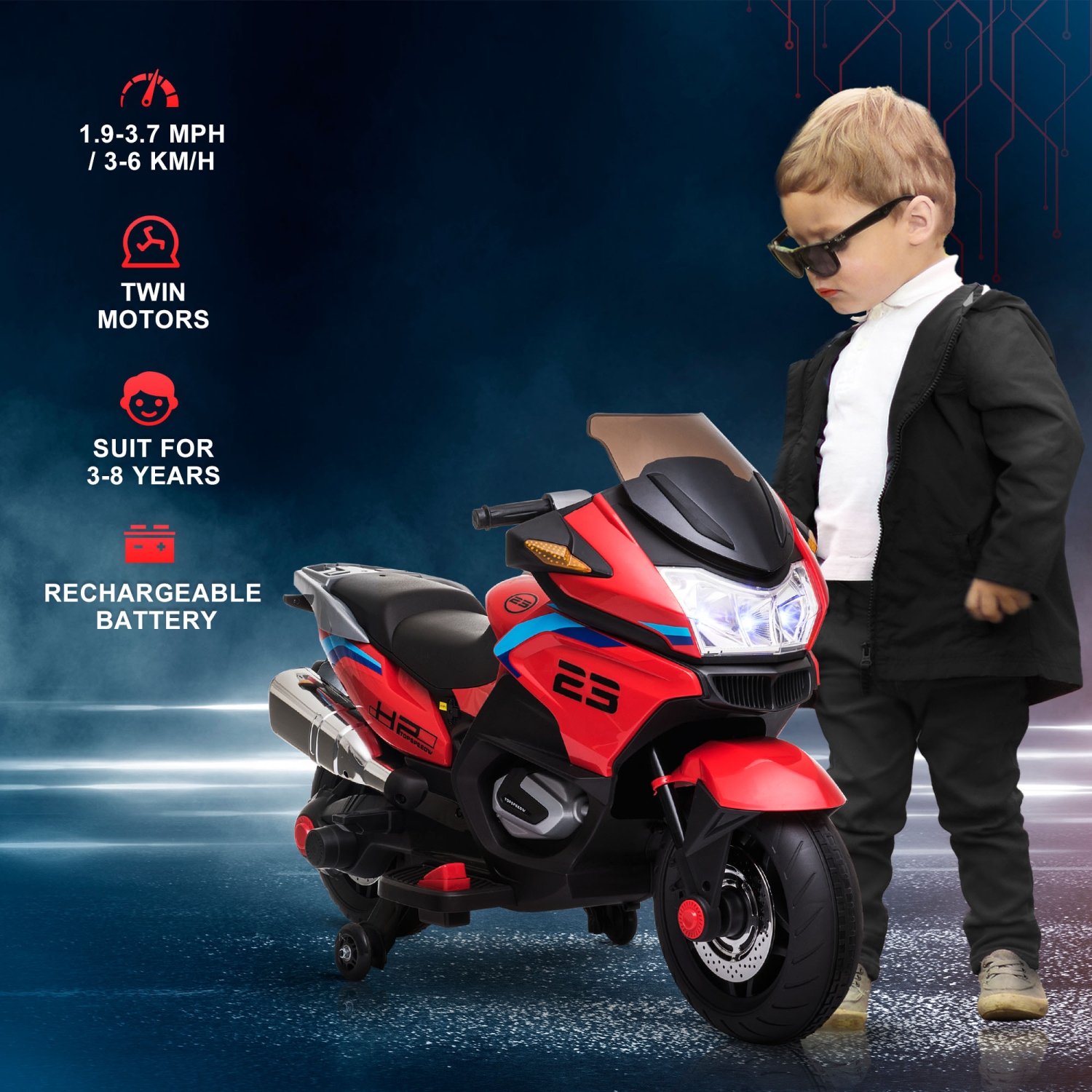 Kiddie motorcycle battery outlet operated