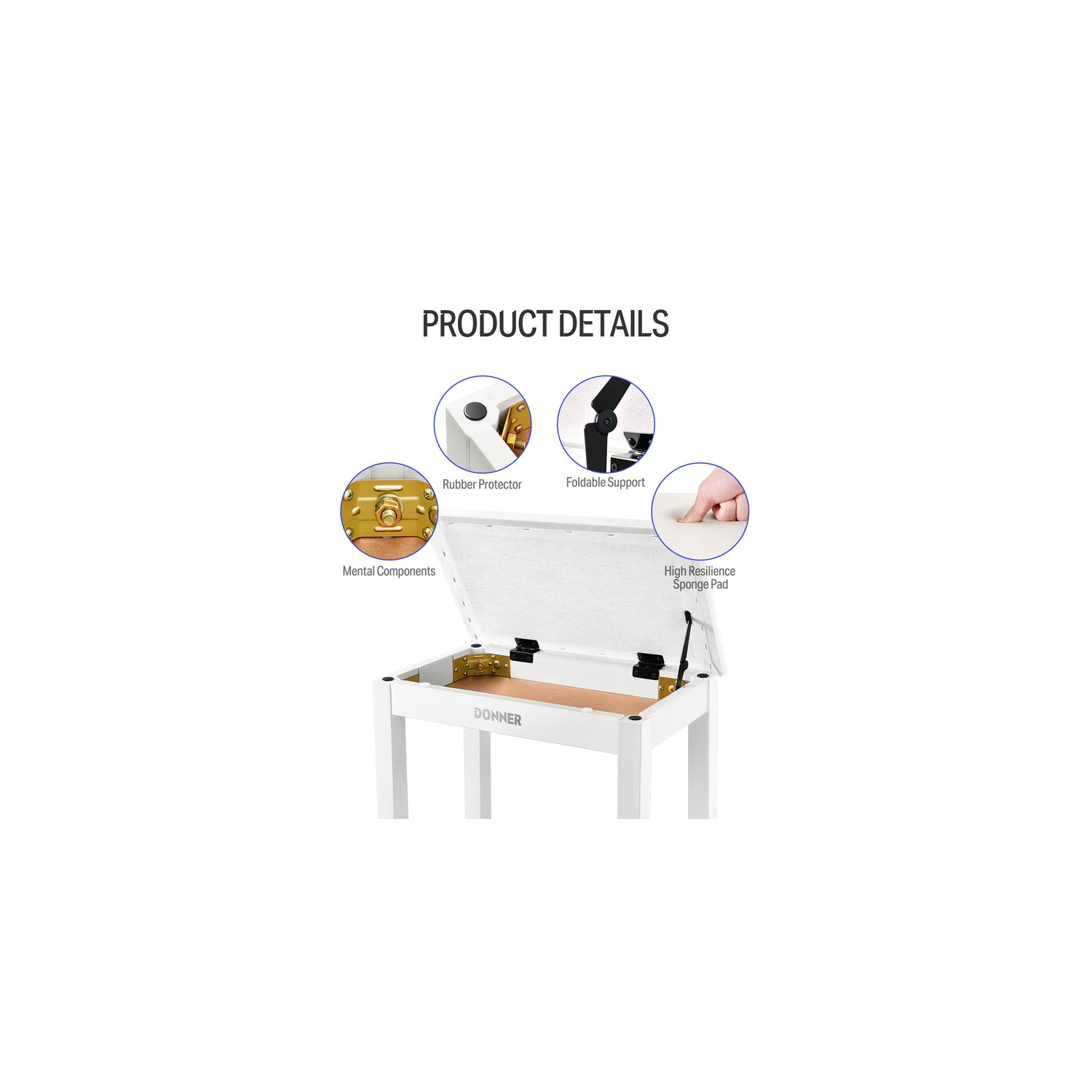 Donner DKB-10 Wood Keyboard Bench with Storage White