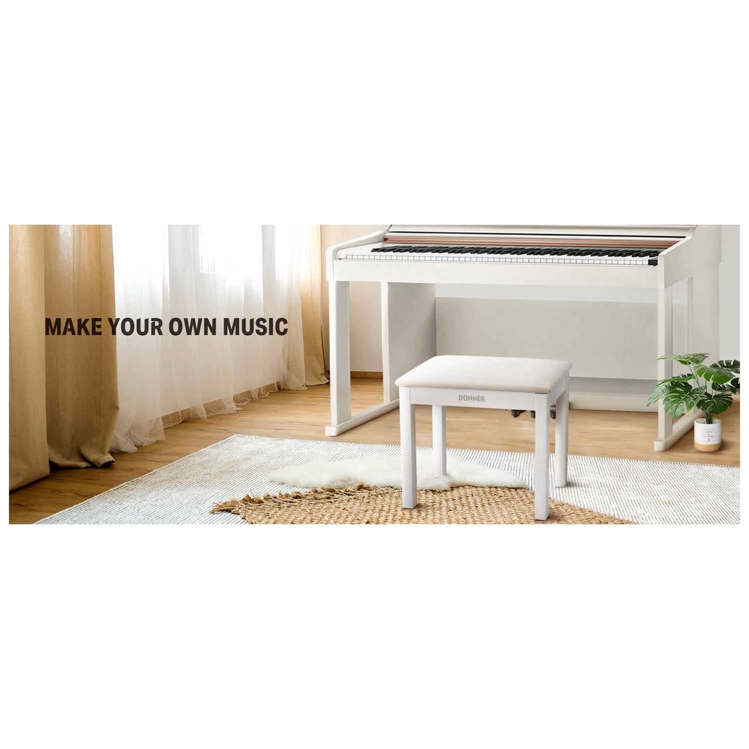 Donner DKB-10 Wood Keyboard Bench with Storage White