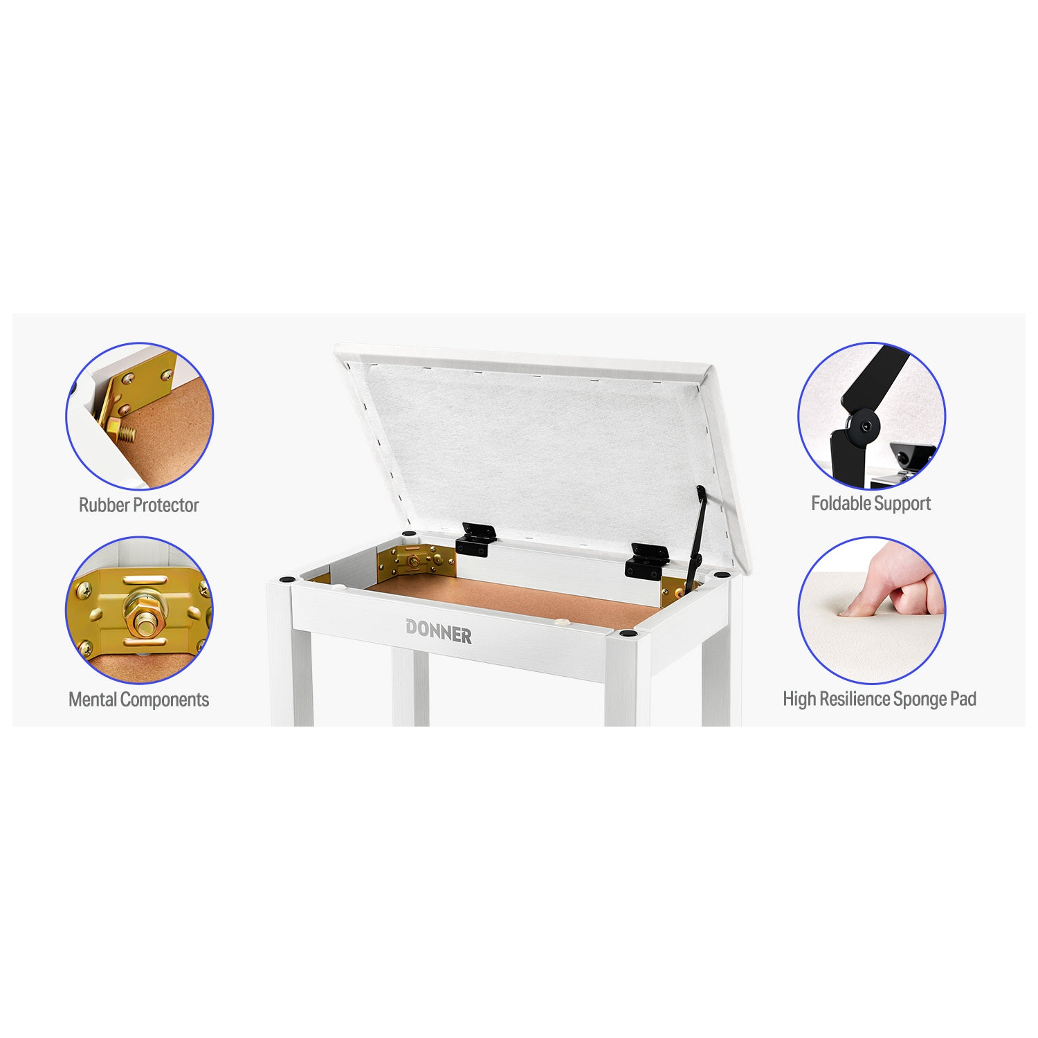 Donner DKB-10 Wood Keyboard Bench with Storage White