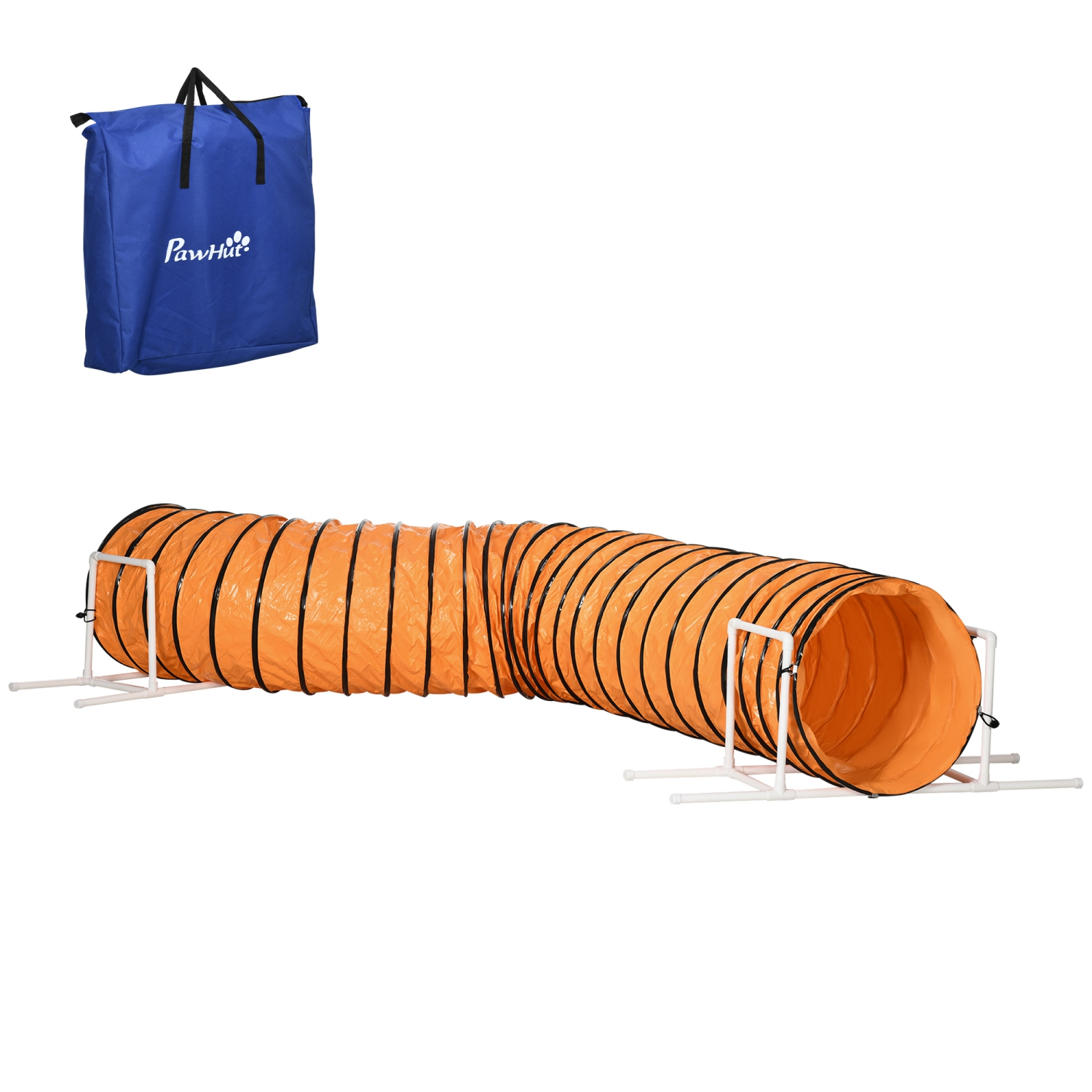 PawHut Dog Tunnel, 13 Foot Long, 24" Open Pet Agility Equipment with 2 Support Brackets, Carrying Bag, Orange