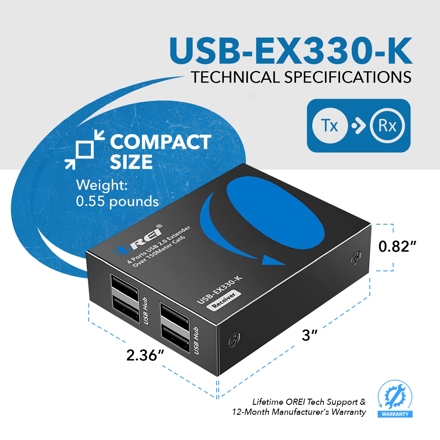 Prolongateur USB sur Ethernet jusqu’à 330 pi - prolonge le signal USB 2.0 sur le câble Ethernet LAN CAT5e/6 avec 4 ports