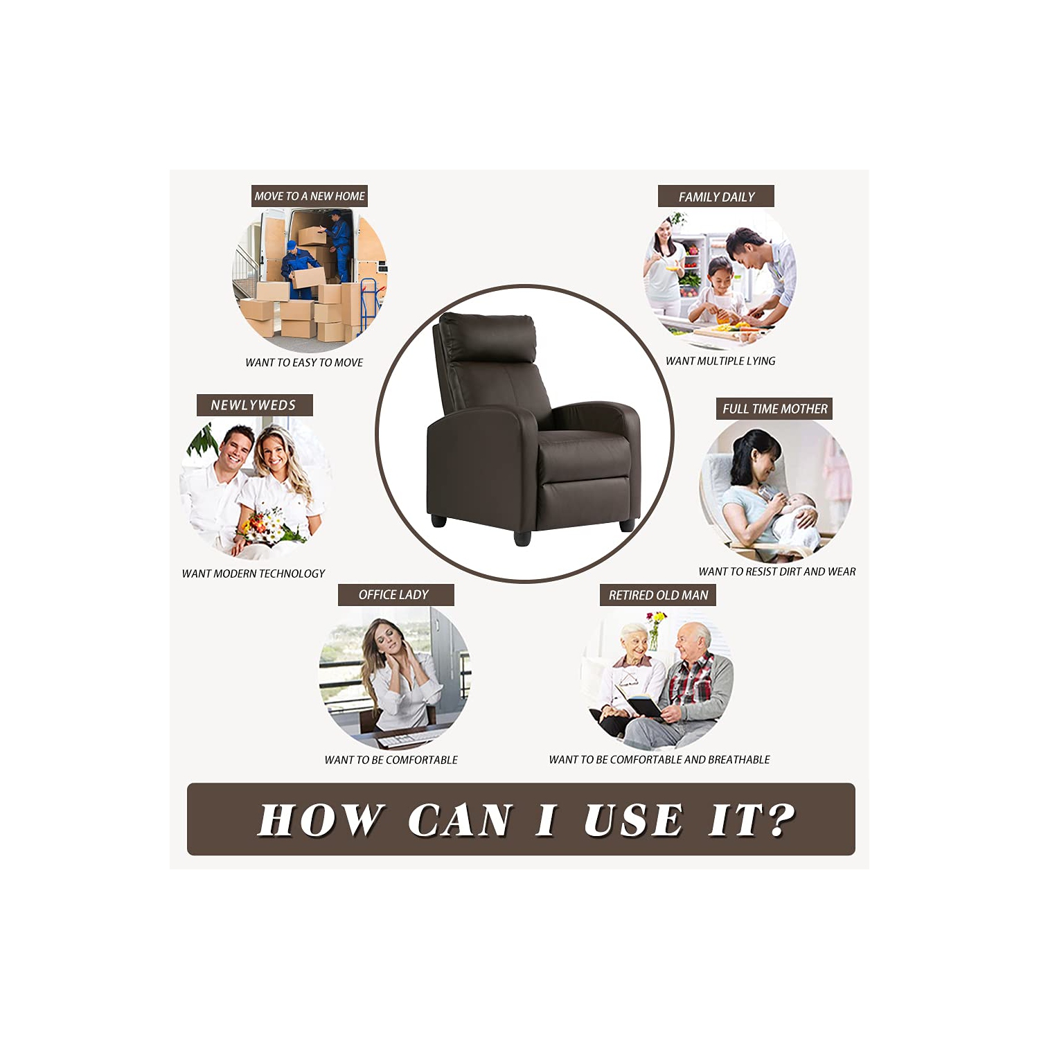 Furniture One Recliner Chair Single Leather Brown