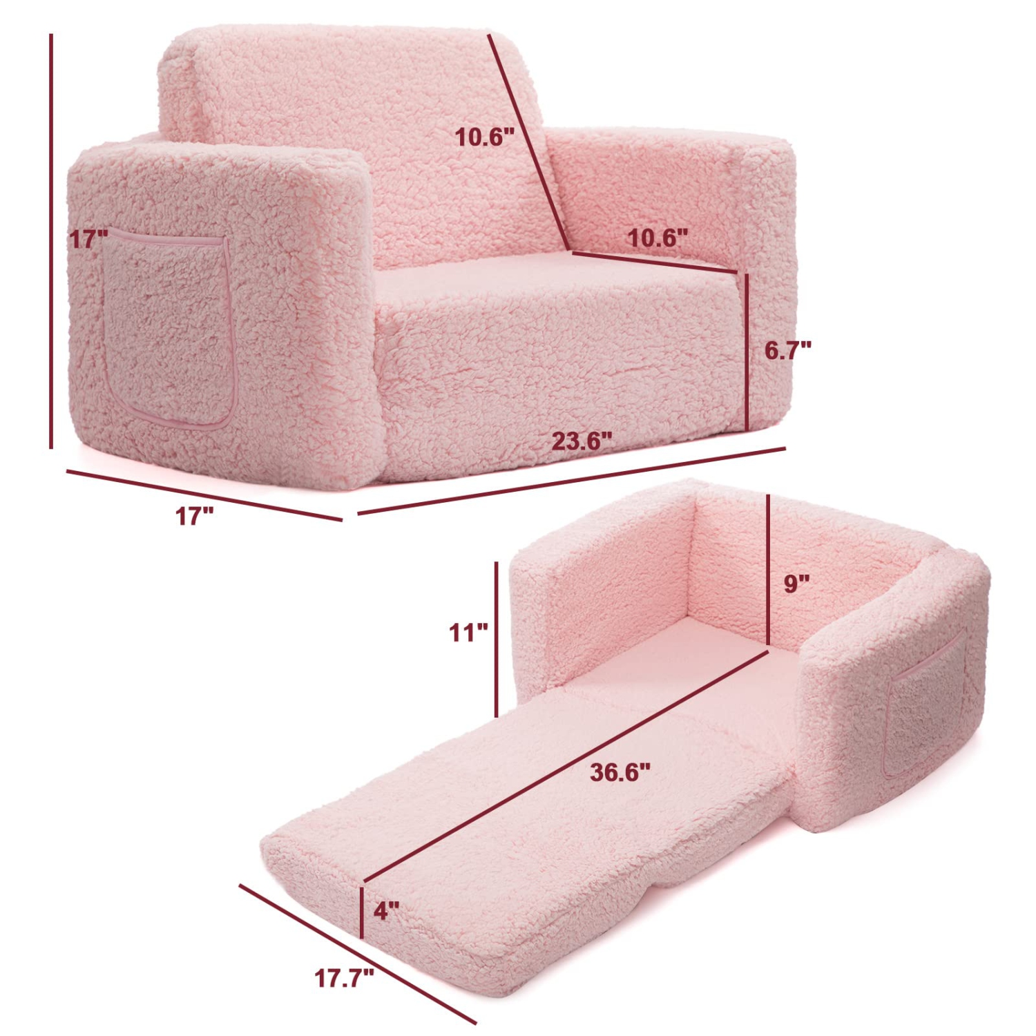 Furniture One 2-in-1 Convert Sofa to Lounger Pink