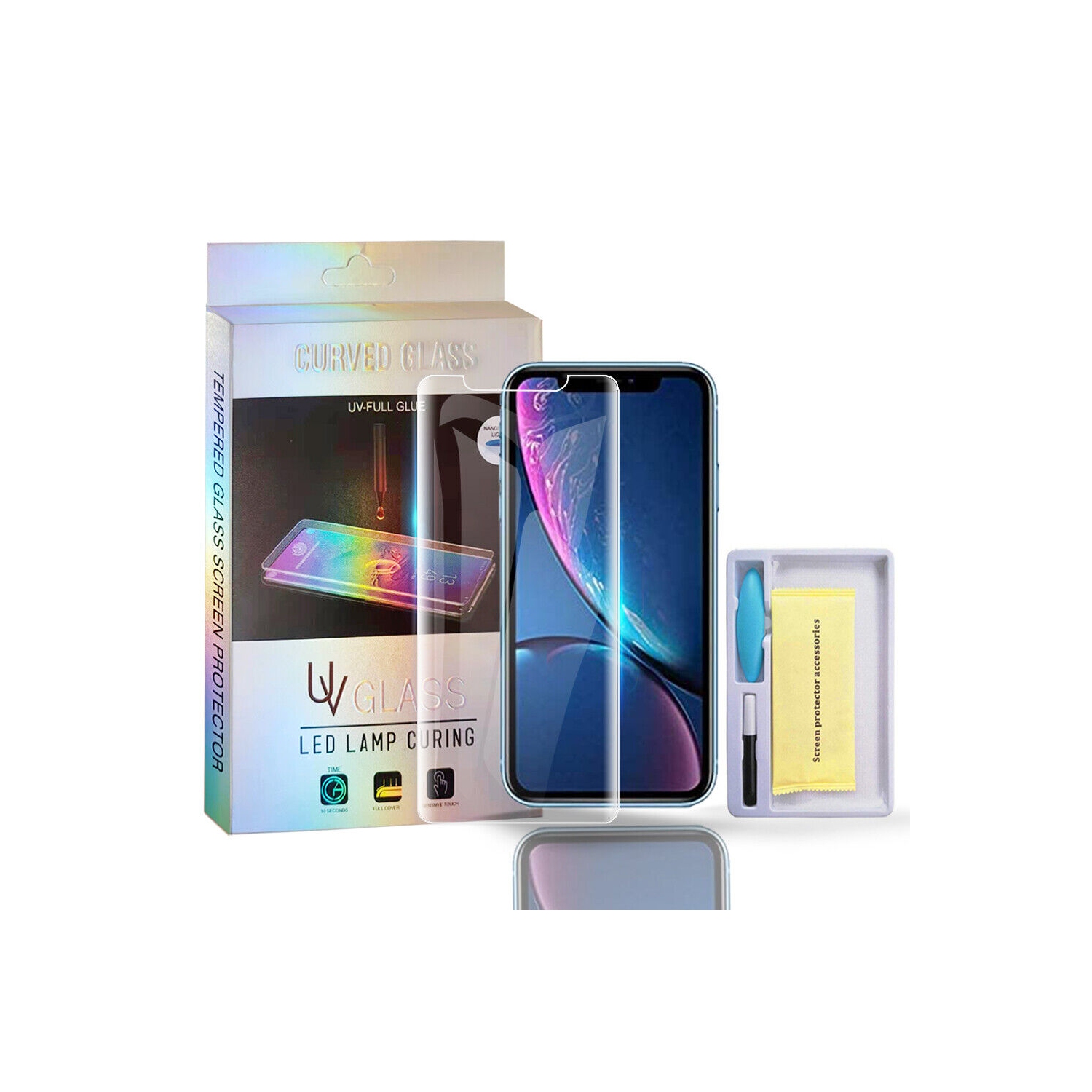 For Apple iPhone XR Ultra Violet UV Liquid Glue Gel Eye Protective Premium Tempered Glass Screen Protector Film Guard