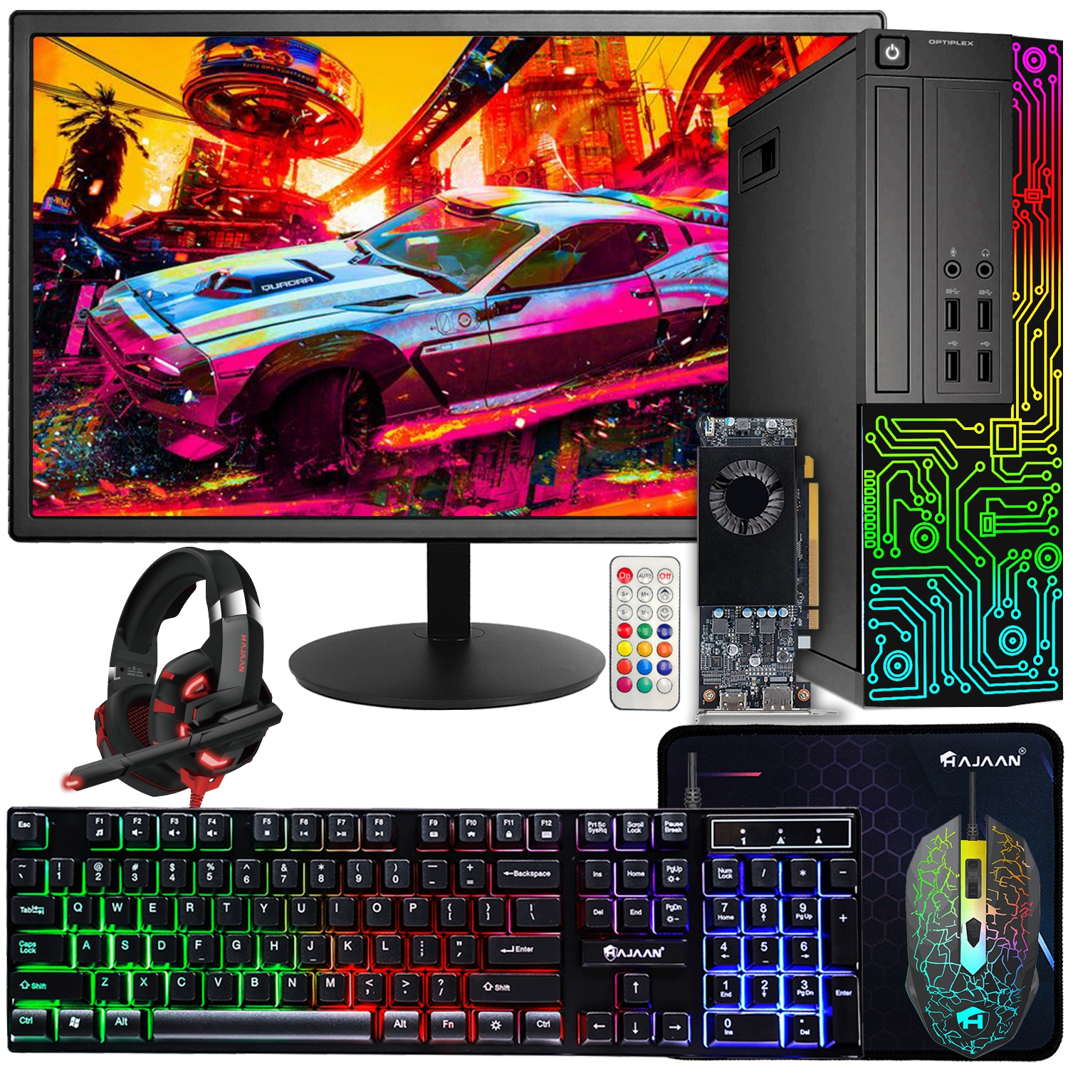 Refurbished (Good) - Dell Gaming OptiPlex Desktop RGB Computer PC, Intel Core i7, RX 550 4GB, 16GB RAM, 512GB SSD, 24 Inch Monitor, Keyboard Mouse & Headset, WiFi, Windows 10 Pro