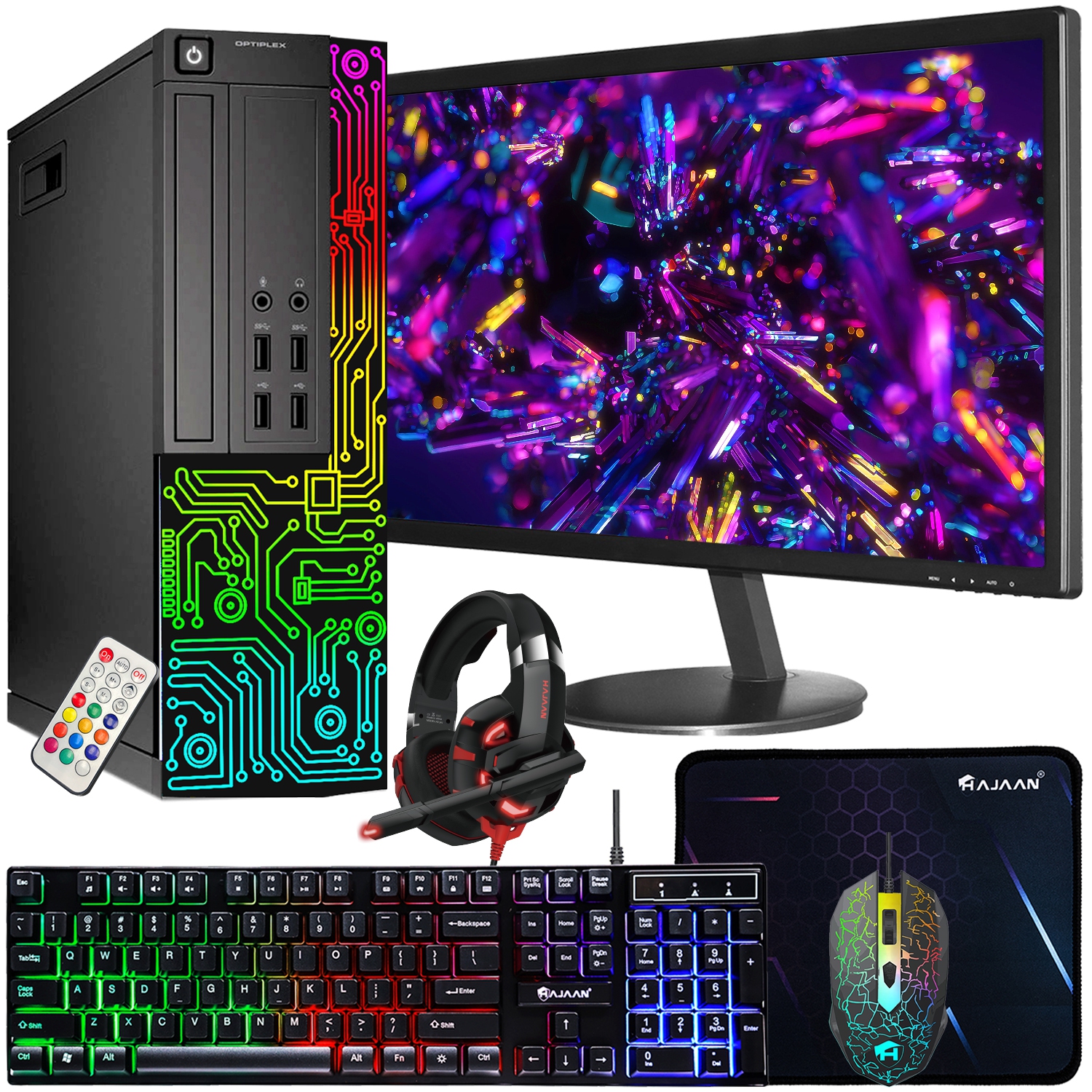 Refurbished (Good) - Dell OptiPlex Desktop RGB Computer PC, Intel Core i7 Quad-Core Processor, 16GB RAM, 512GB SSD, 24 Inch Monitor, Keyboard Mouse & Headset, WiFi, Windows 10 Pro