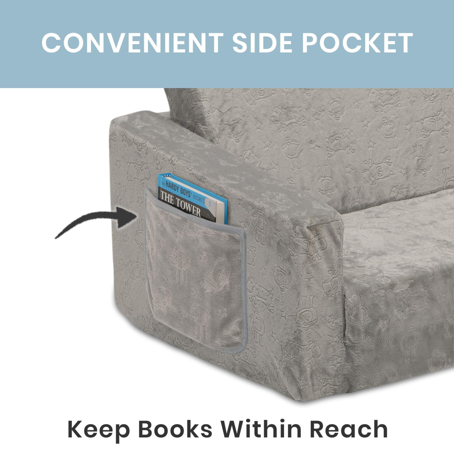 Furniture One Comfy 2-in-1 Flip Open Couch for Kids, Grey