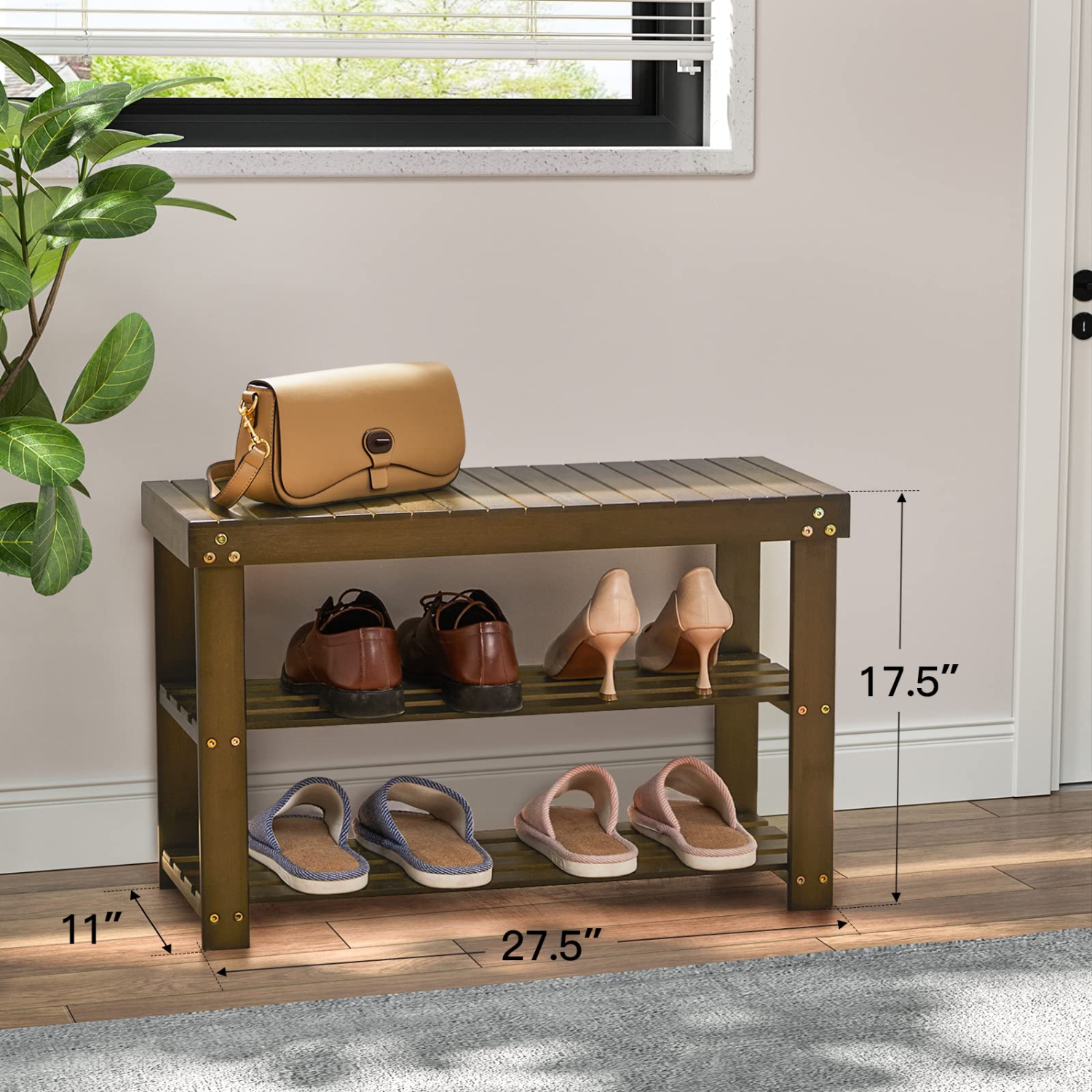 Furniture One Bamboo Shoe Rack Bench 3-Tier Brown