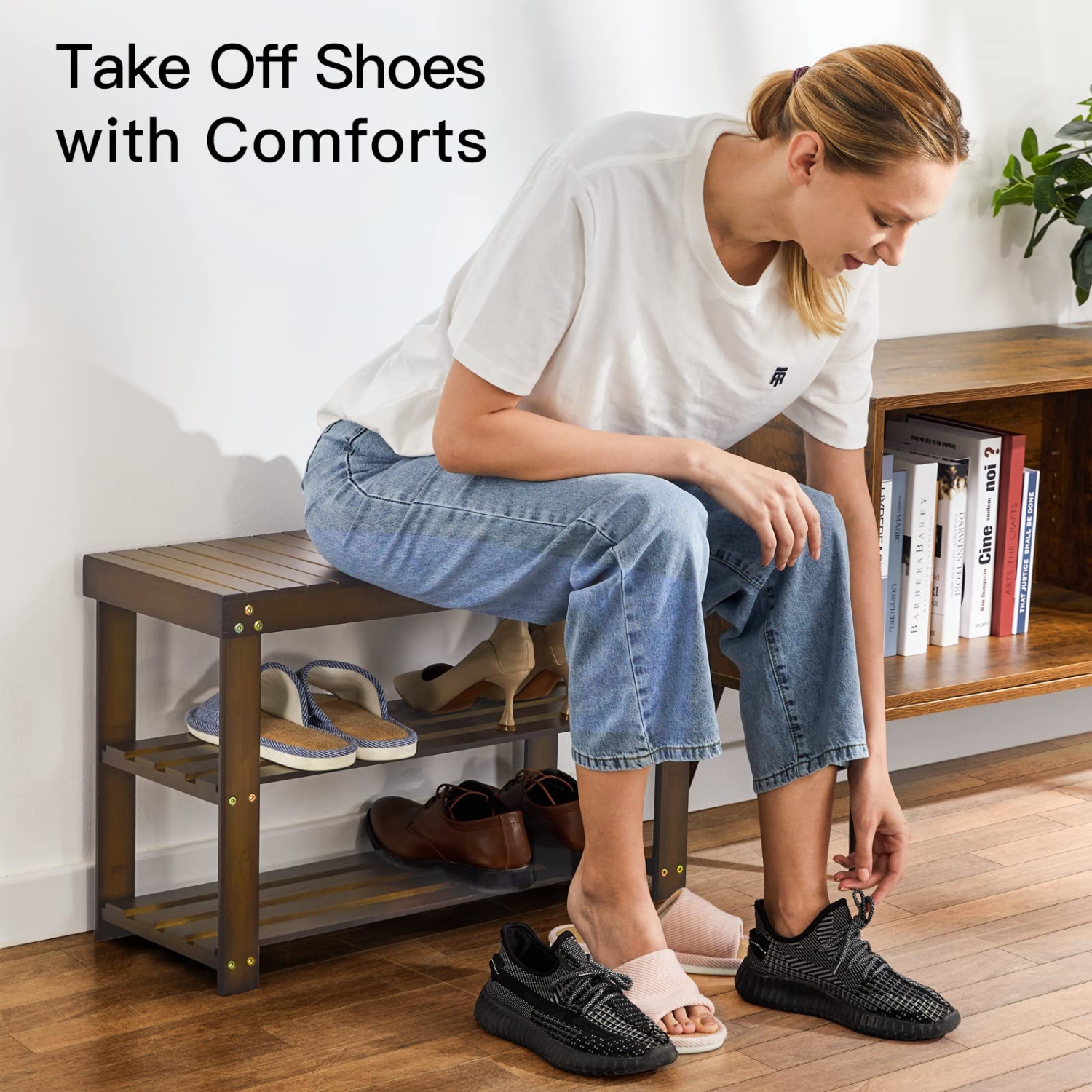 Furniture One Bamboo Shoe Rack Bench 3-Tier Brown