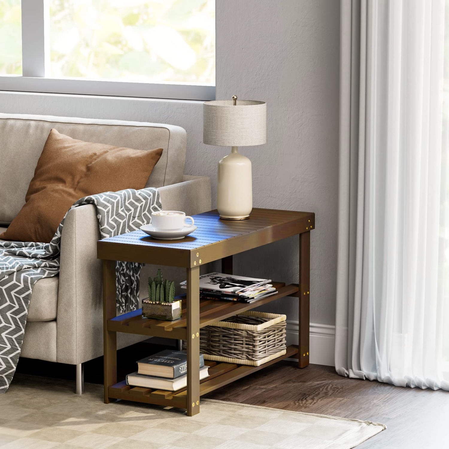 Furniture One Bamboo Shoe Rack Bench 3-Tier Brown