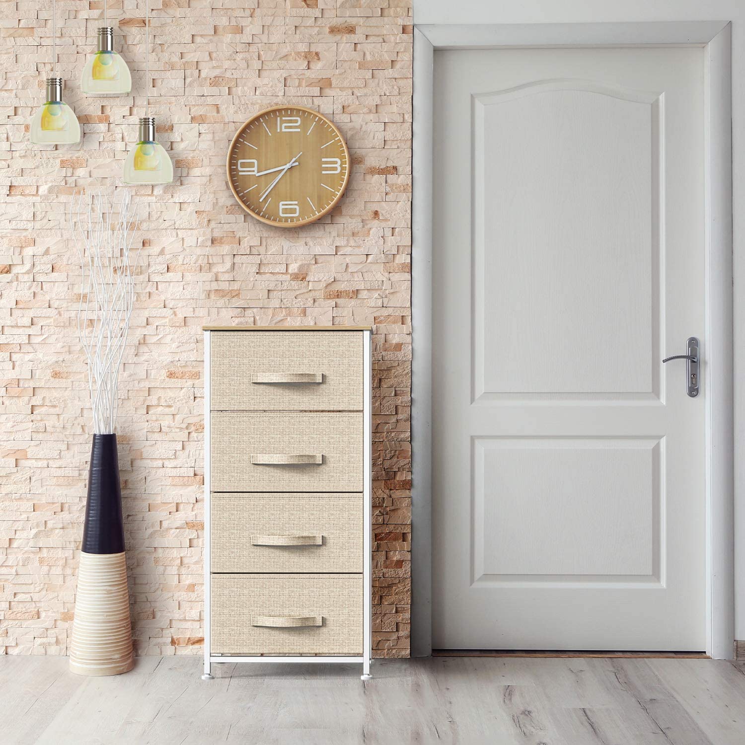 Furniture One 4 Drawer Fabric Dresser Beige