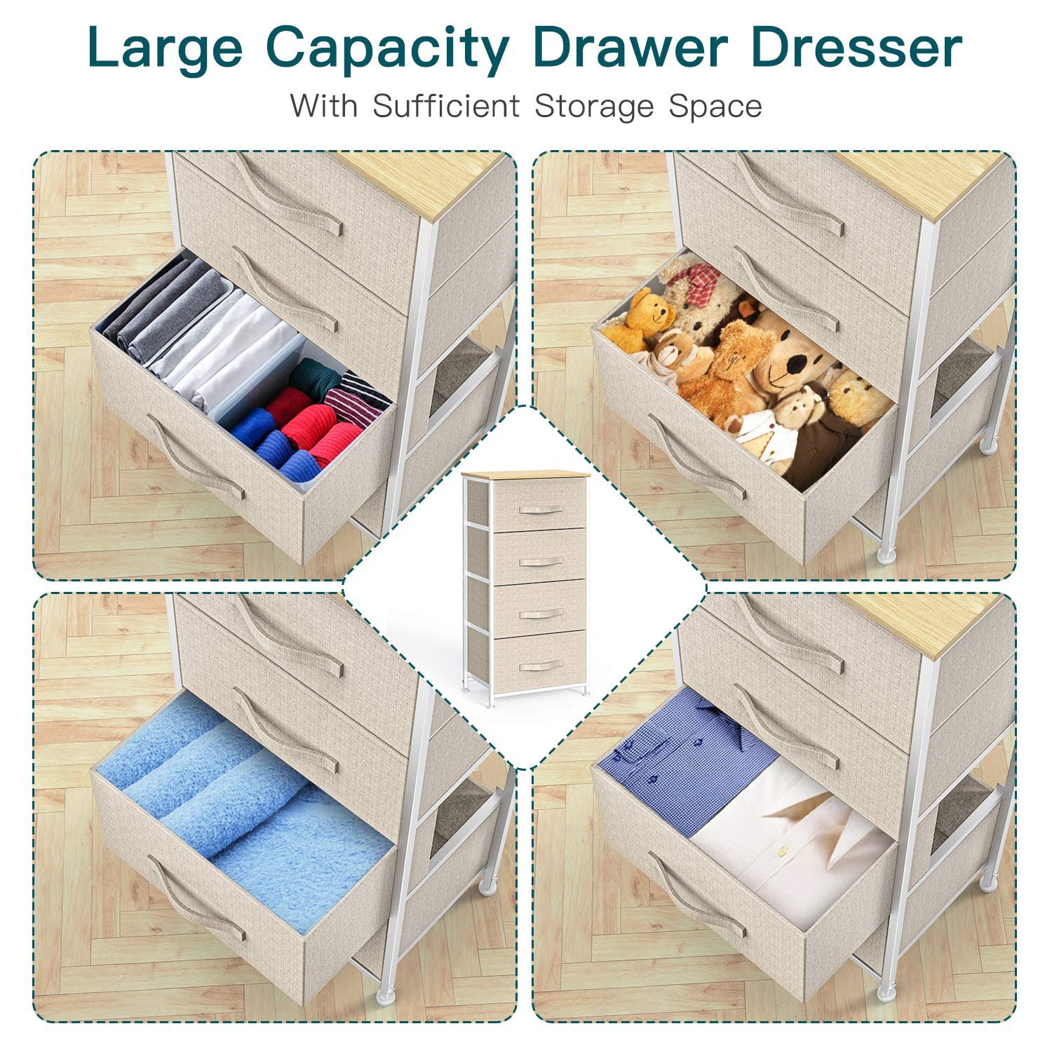 Furniture One 4 Drawer Fabric Dresser Beige