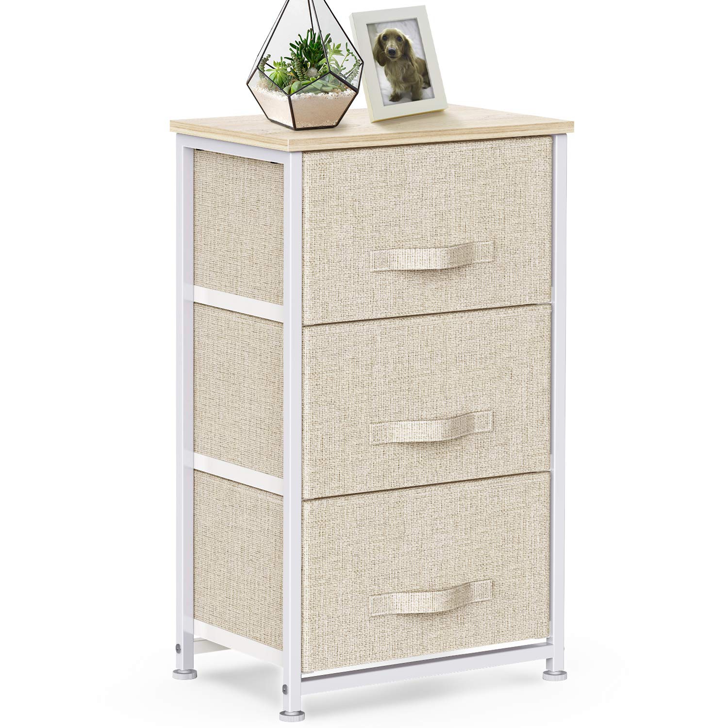 Meuble 1 commode en tissu à 3 tiroirs beige
