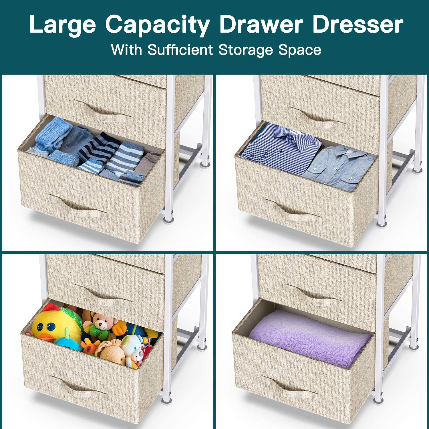 Meuble 1 commode en tissu à 3 tiroirs beige