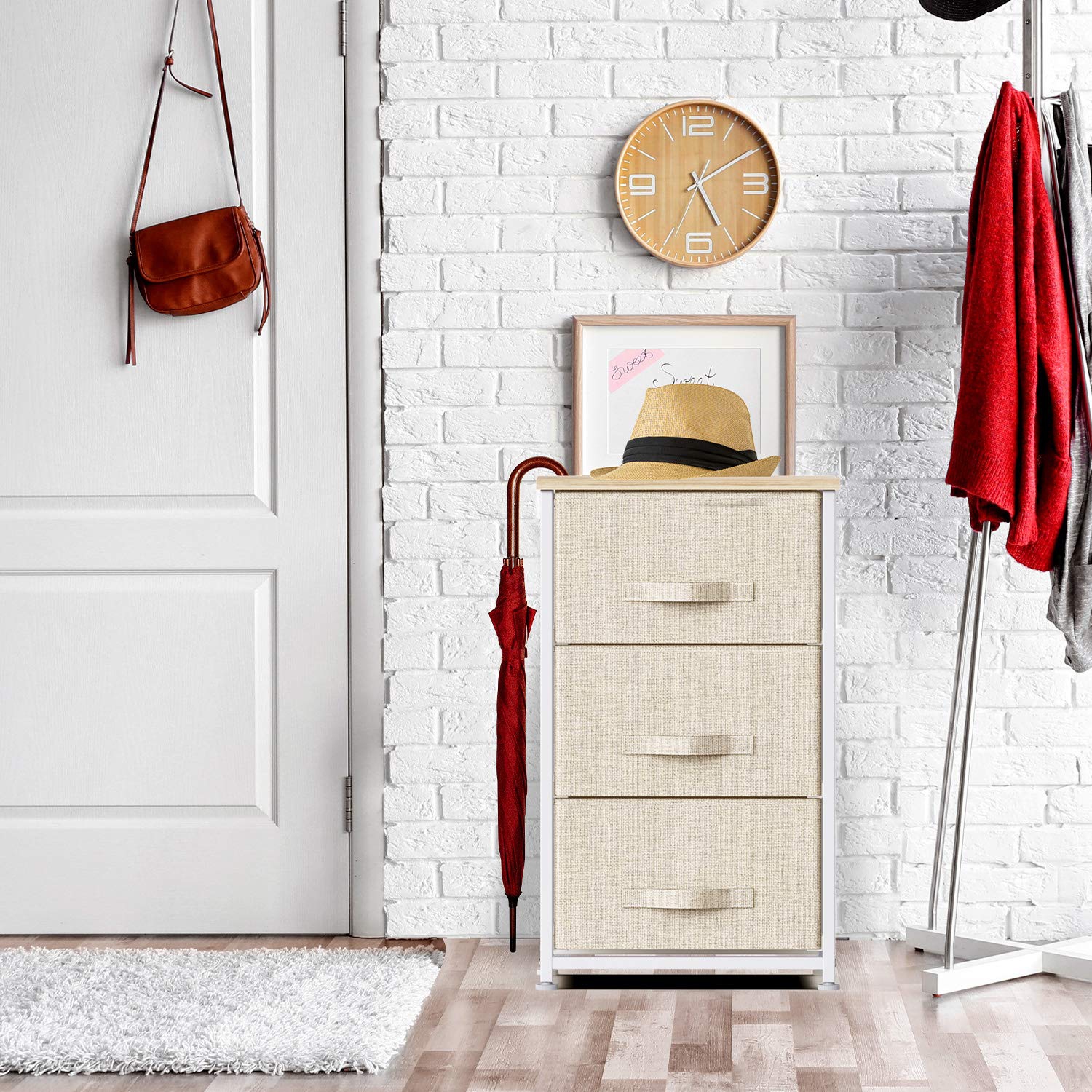 Meuble 1 commode en tissu à 3 tiroirs beige