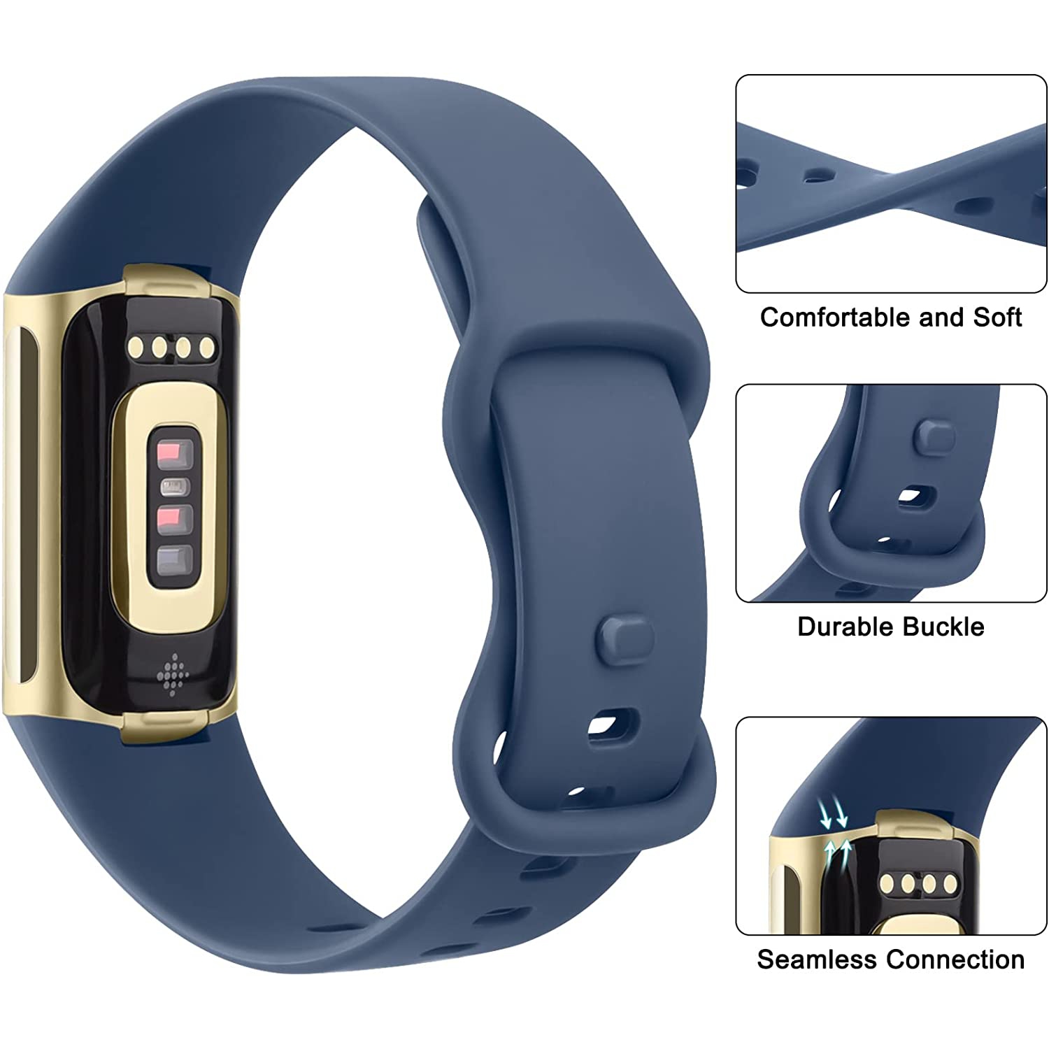 C-Mall Pack of 3 Silicone Bands for Fitbit Charge 5, Adjustable Replacement Wristbands for Fitbit Charge 5 - Small