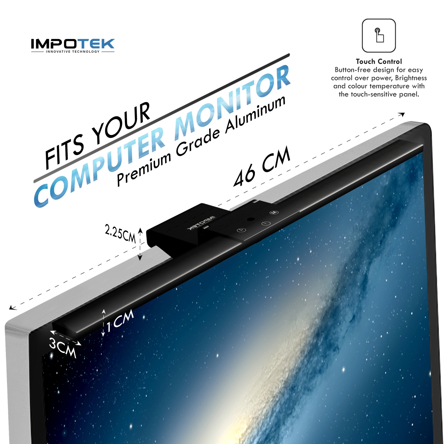 IMPOTEK LED Monitor Light bar, Smart Screen Lamp with Anti-Glare, Touch Control, Auto-dimming, Timer Power Off Features USB Powered - MLB-X11