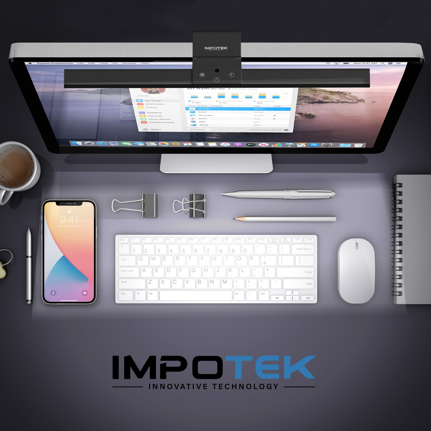 IMPOTEK LED Monitor Light bar, Smart Screen Lamp with Anti-Glare, Touch Control, Auto-dimming, Timer Power Off Features USB Powered - MLB-X11