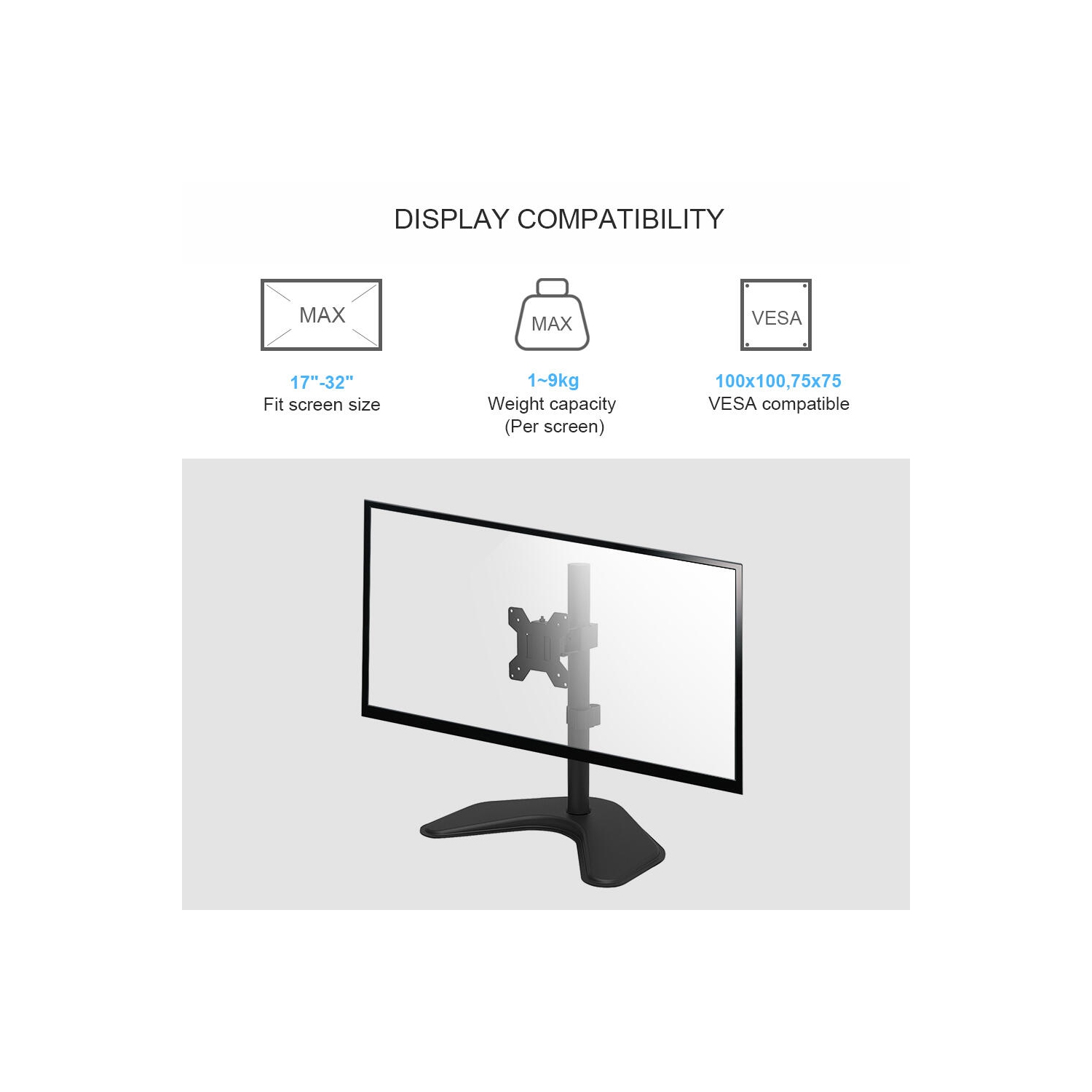 Support de moniteur simple de PrimeCables, bras de support de moniteur pour écran de 17 à 32 po, VESA 75 à 100 mm DVI