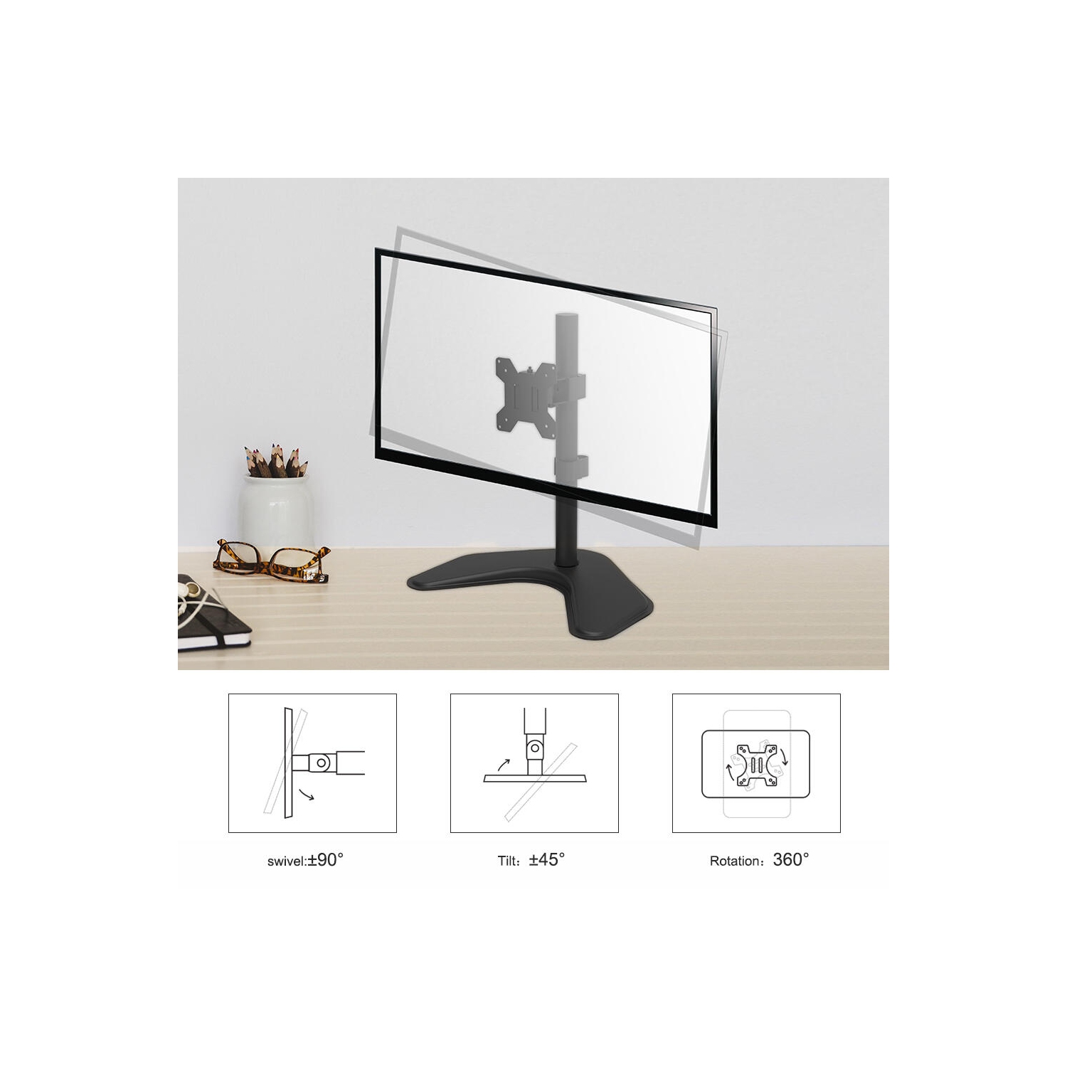 Support de moniteur simple de PrimeCables, bras de support de moniteur pour écran de 17 à 32 po, VESA 75 à 100 mm DVI