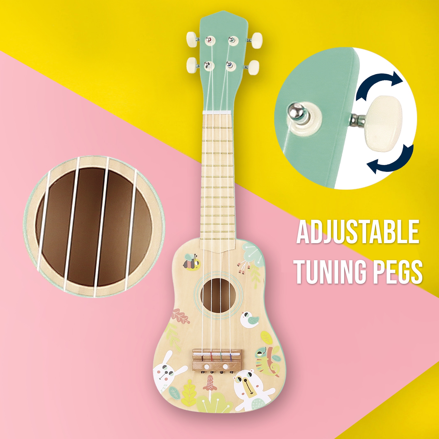 TOOLYLAND Ukulele Jouet à 4 Cordes - Guitare Miniature en Bois pour Enfants,  3 Ans et +