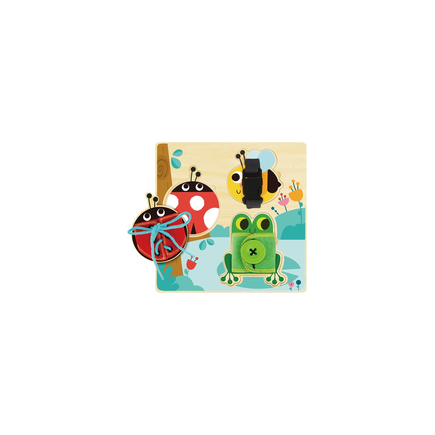 TOOKYLAND Wooden Basic Skills Board - 5pcs - Learn to Lace, Tie, Snap and Button, Ages 3+