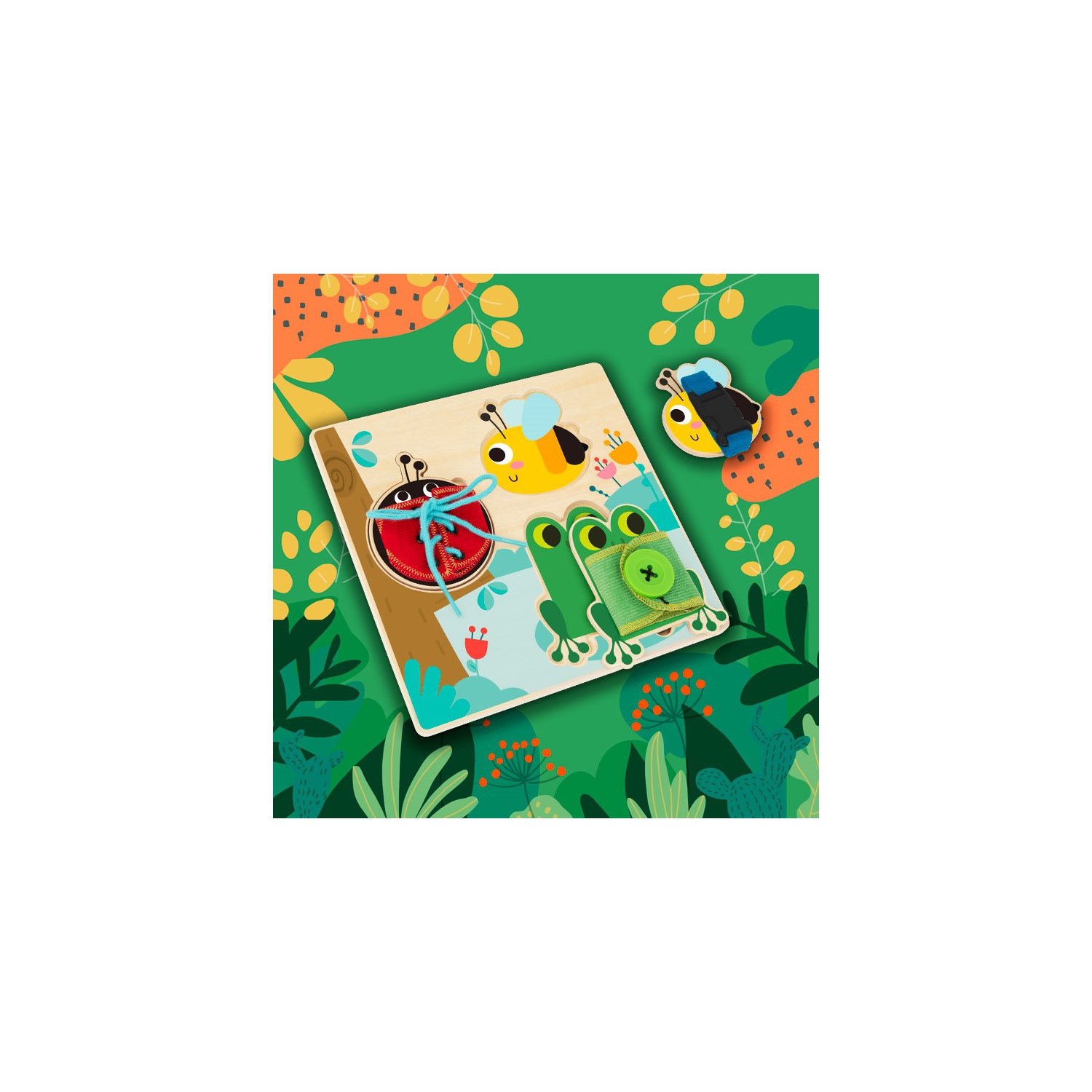 TOOKYLAND Wooden Basic Skills Board - 5pcs - Learn to Lace, Tie, Snap and Button, Ages 3+