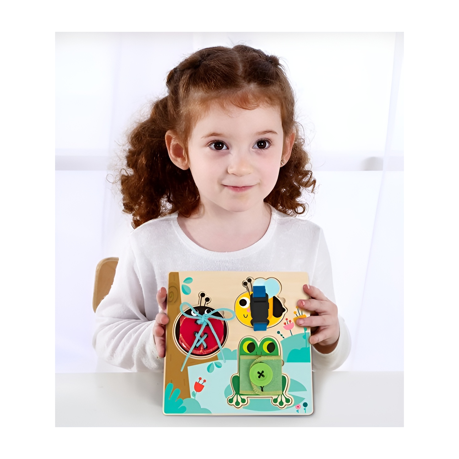 TOOKYLAND Wooden Basic Skills Board - 5pcs - Learn to Lace, Tie, Snap and Button, Ages 3+