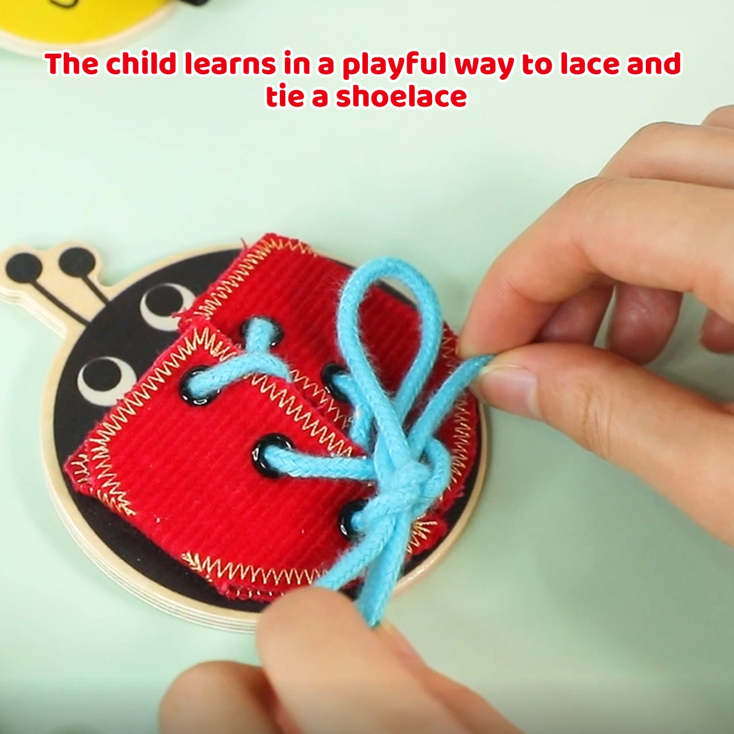 TOOKYLAND Wooden Basic Skills Board - 5pcs - Learn to Lace, Tie, Snap and Button, Ages 3+