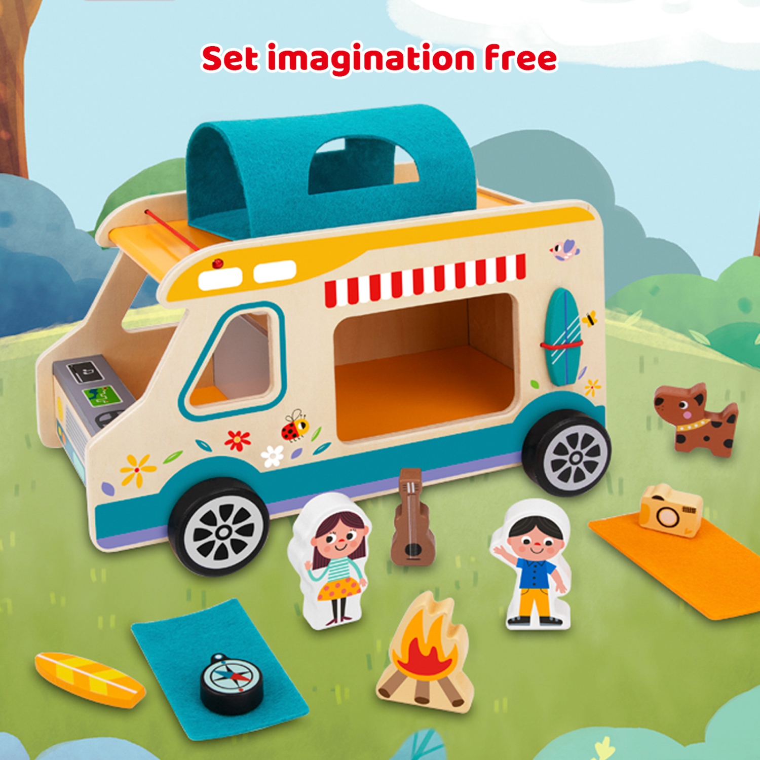 TOOKYLAND Camper Van Play Set - 13pcs - Toy RV Caravan for Kids, Ages 3+