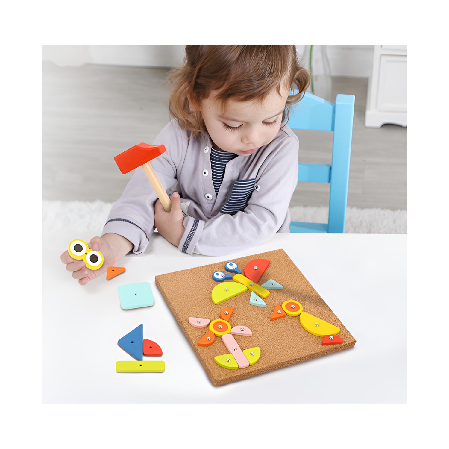 TOOKYLAND Wooden Tap Nailing Game - 82pcs Hammer and Nails Pounding Toy, Ages 4+