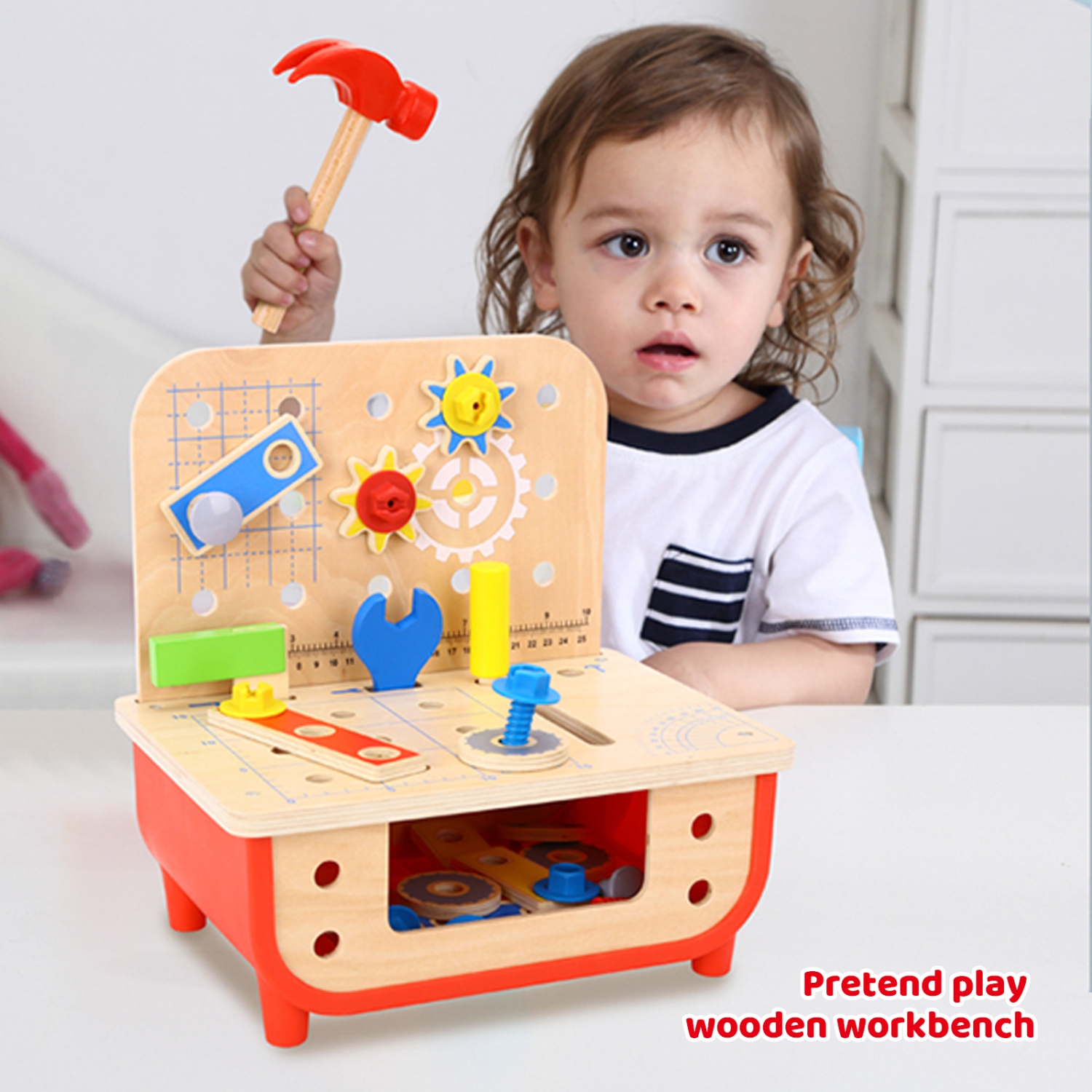 TOOKYLAND Établi en Bois pour Enfants - 31pcs - Ensemble de Banc à Outils Jouet, 3 Ans et +