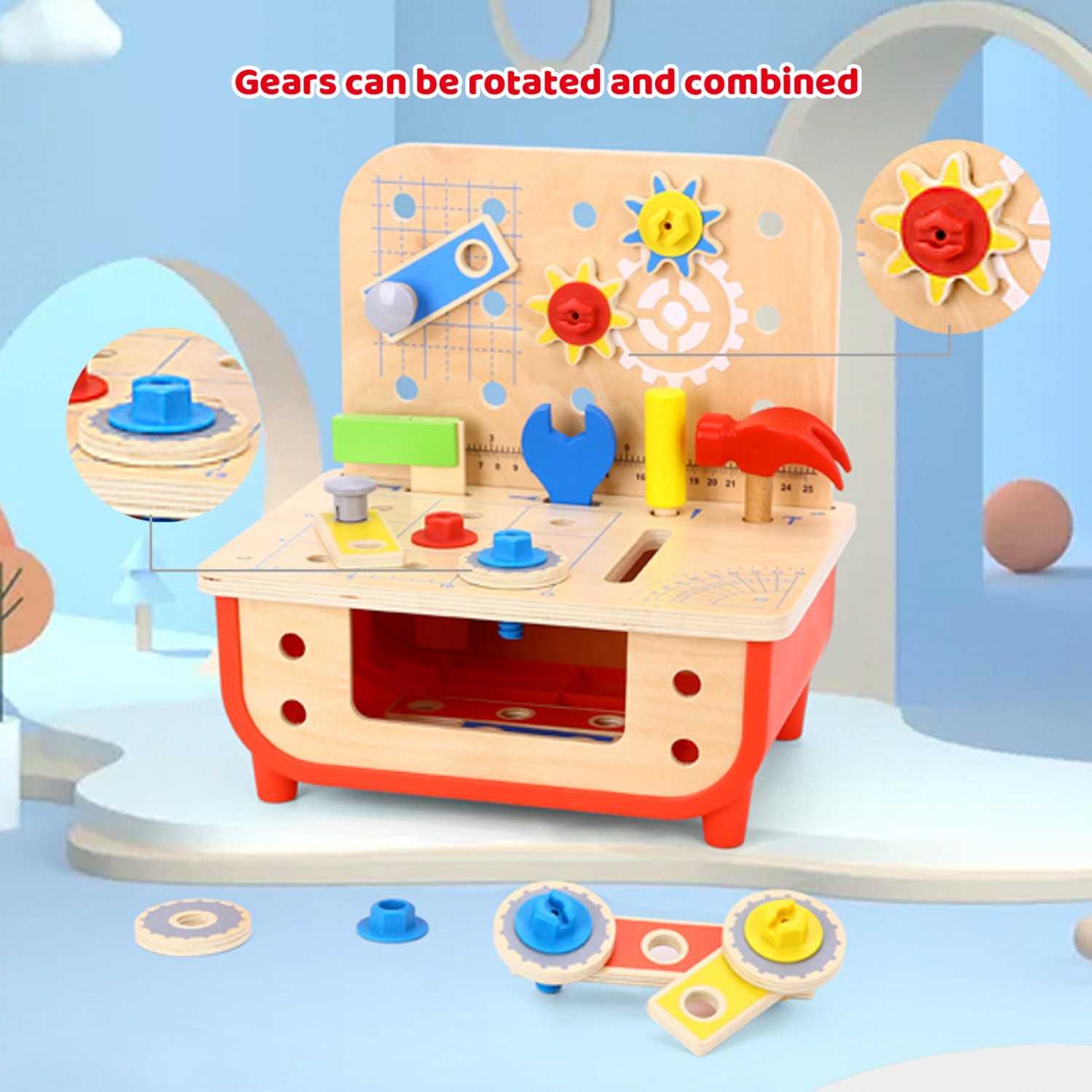 TOOKYLAND Établi en Bois pour Enfants - 31pcs - Ensemble de Banc à Outils Jouet, 3 Ans et +