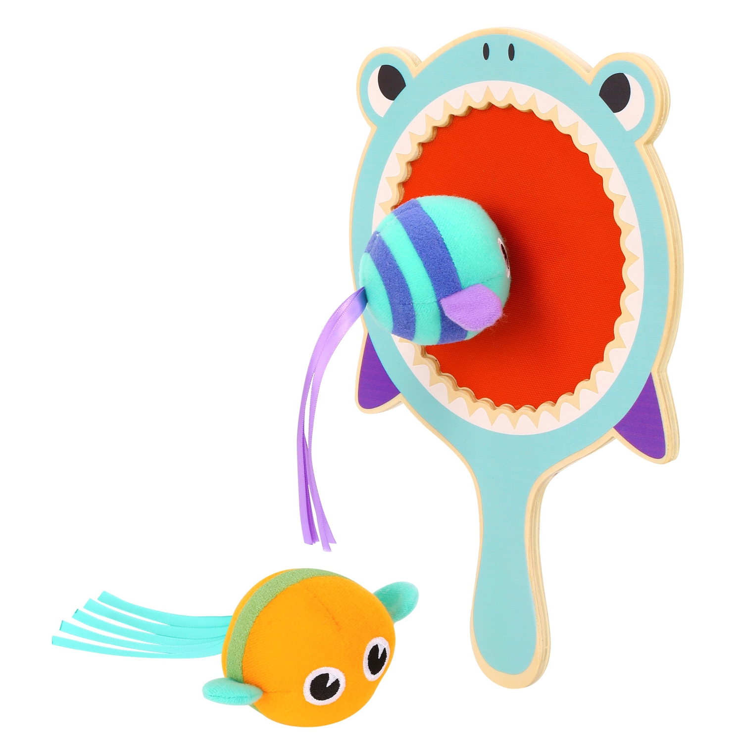 TOOKYLAND Toss and Catch Game - 3pcs - Shark Paddle and Balls Set, Ages 3+