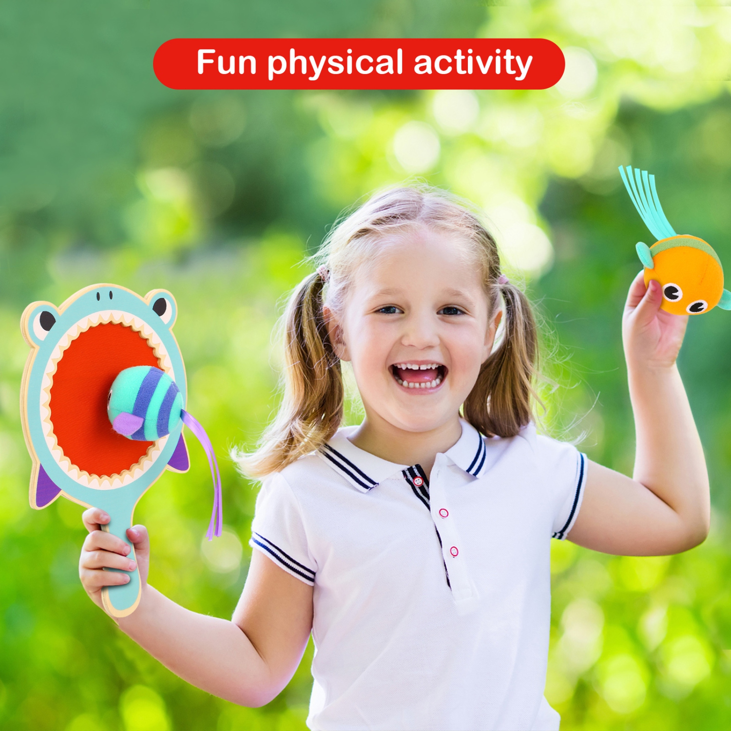 TOOKYLAND Toss and Catch Game - 3pcs - Shark Paddle and Balls Set, Ages 3+